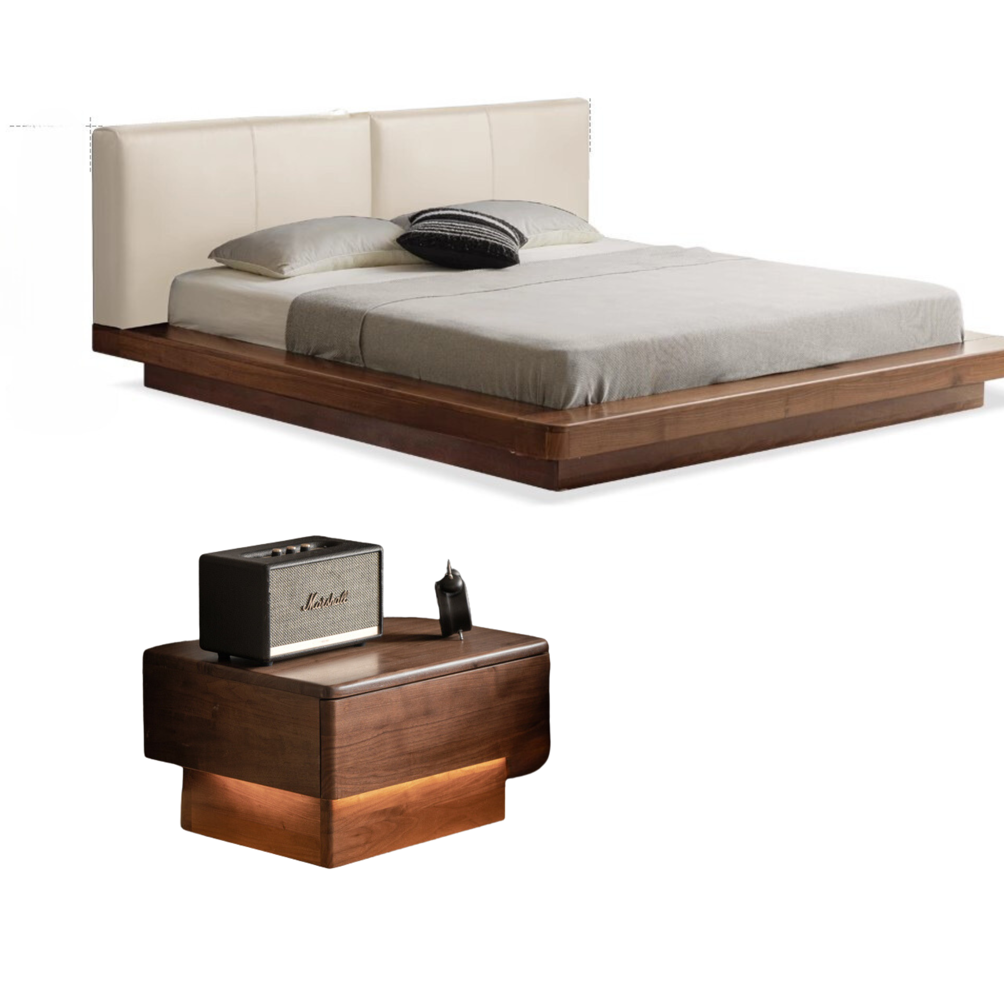 Black walnut solid wood leather soft suspended bed