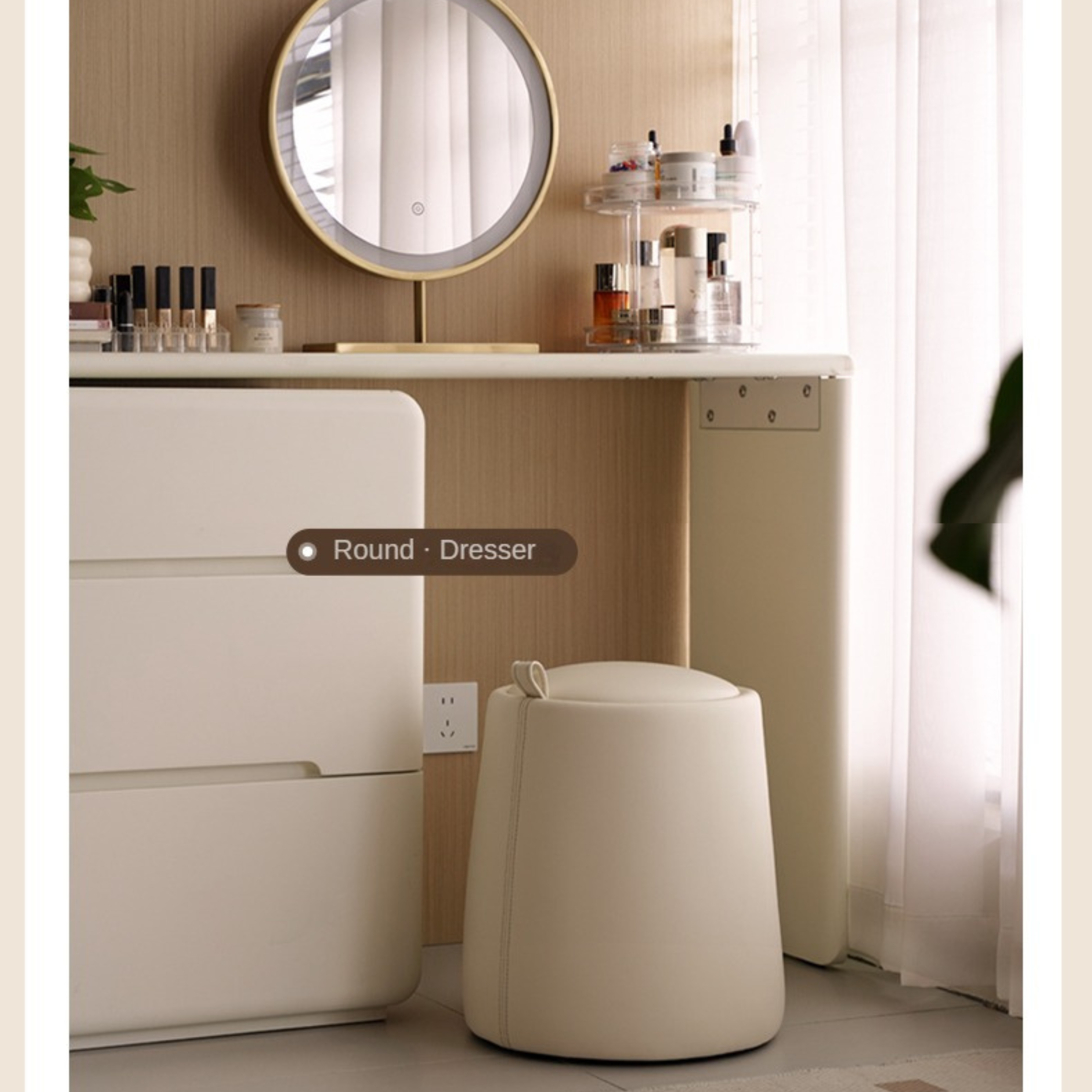 Leather Makeup Dressing Stool Cream Style