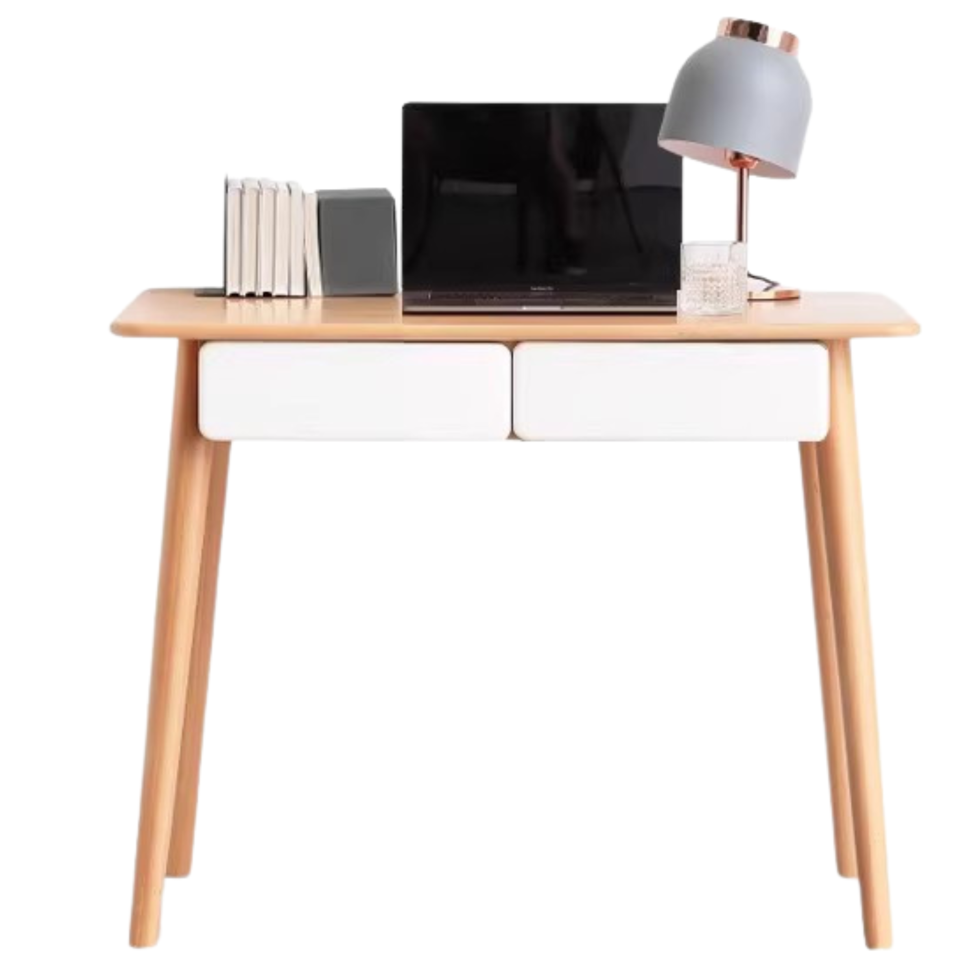 Beech Solid Wood Office Desk with 2 Drawers