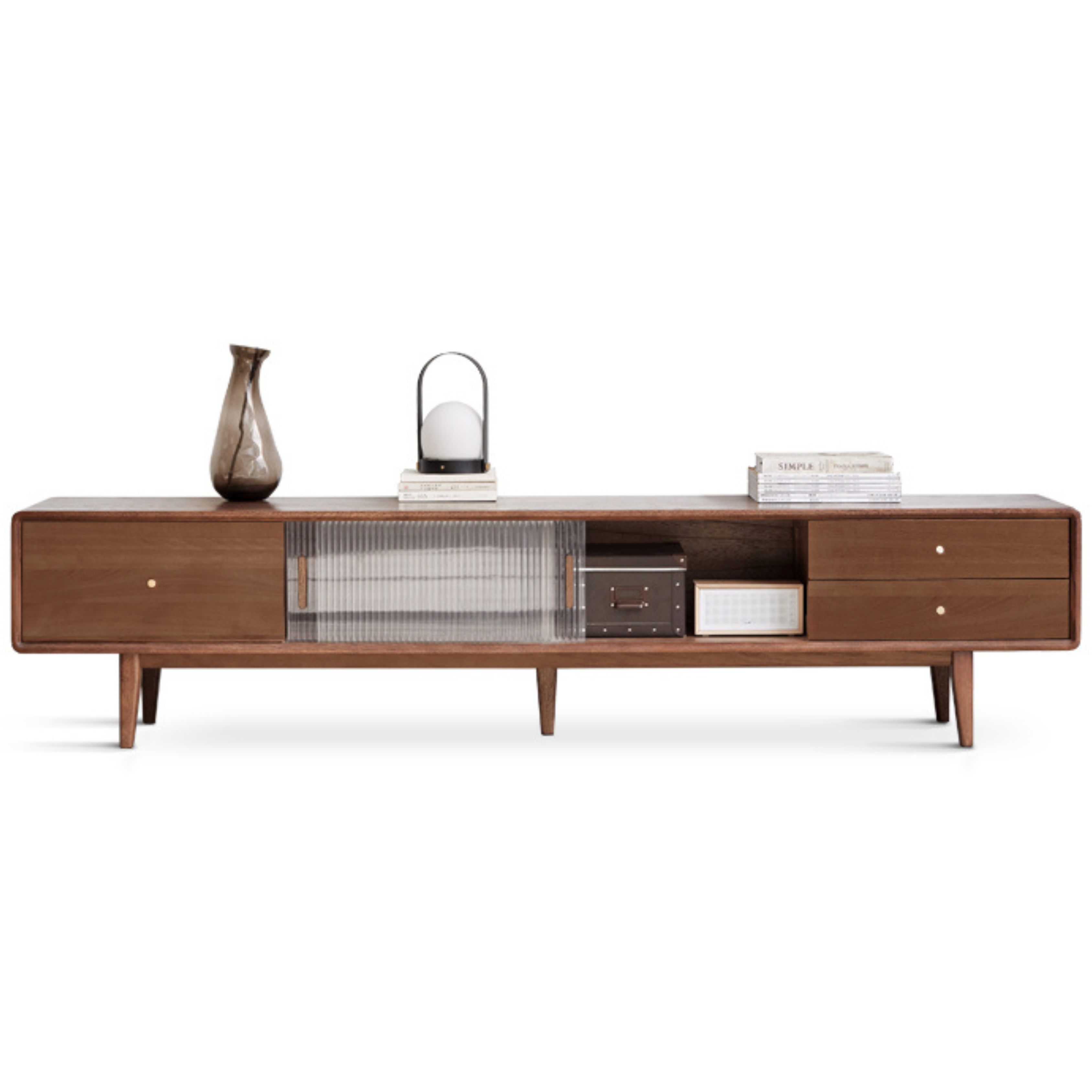 Oak, Solid Rubberwood , Beech Solid Wood TV Stand Glass Sliding Door
