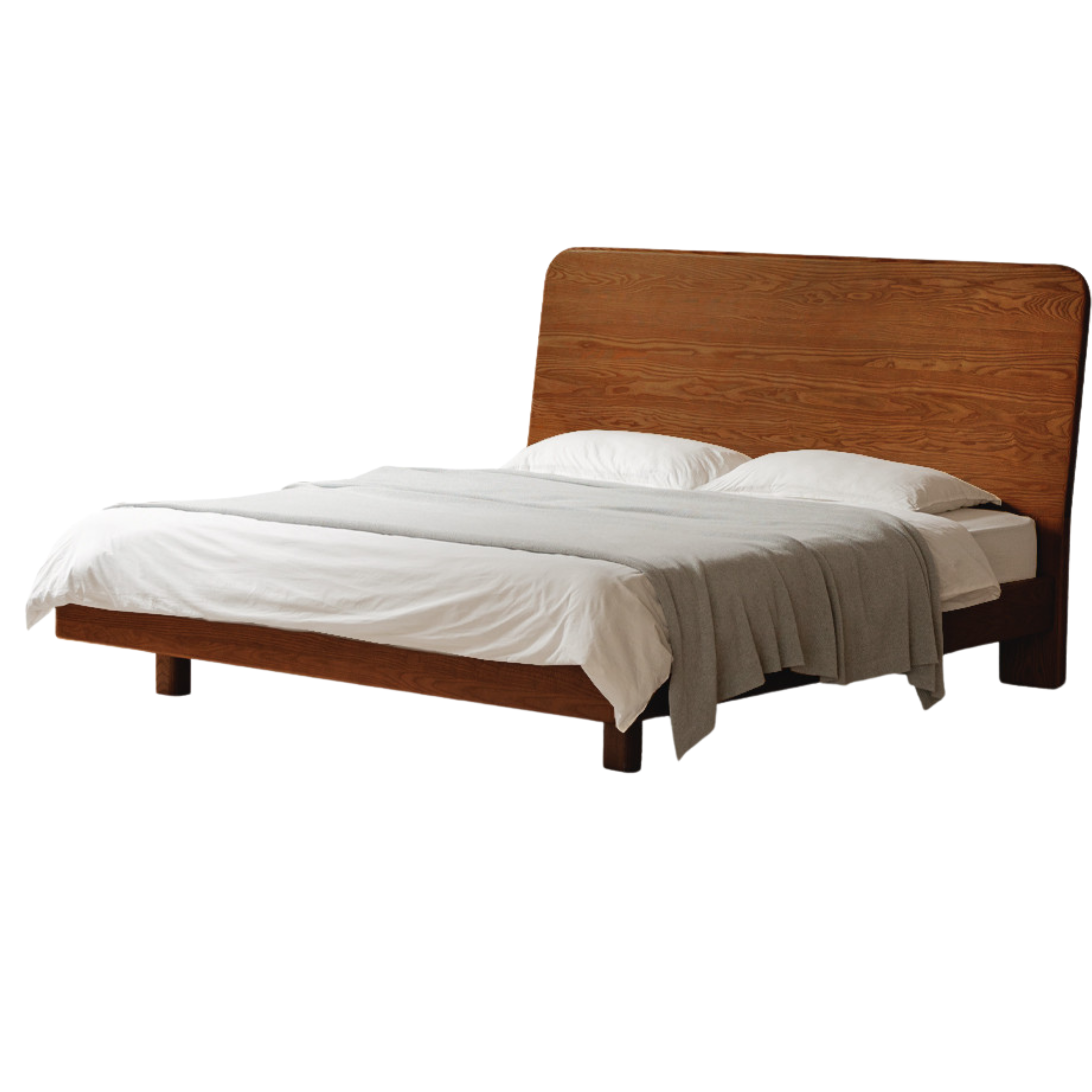 Ash Solid Wood Bed Simple High Headboard.