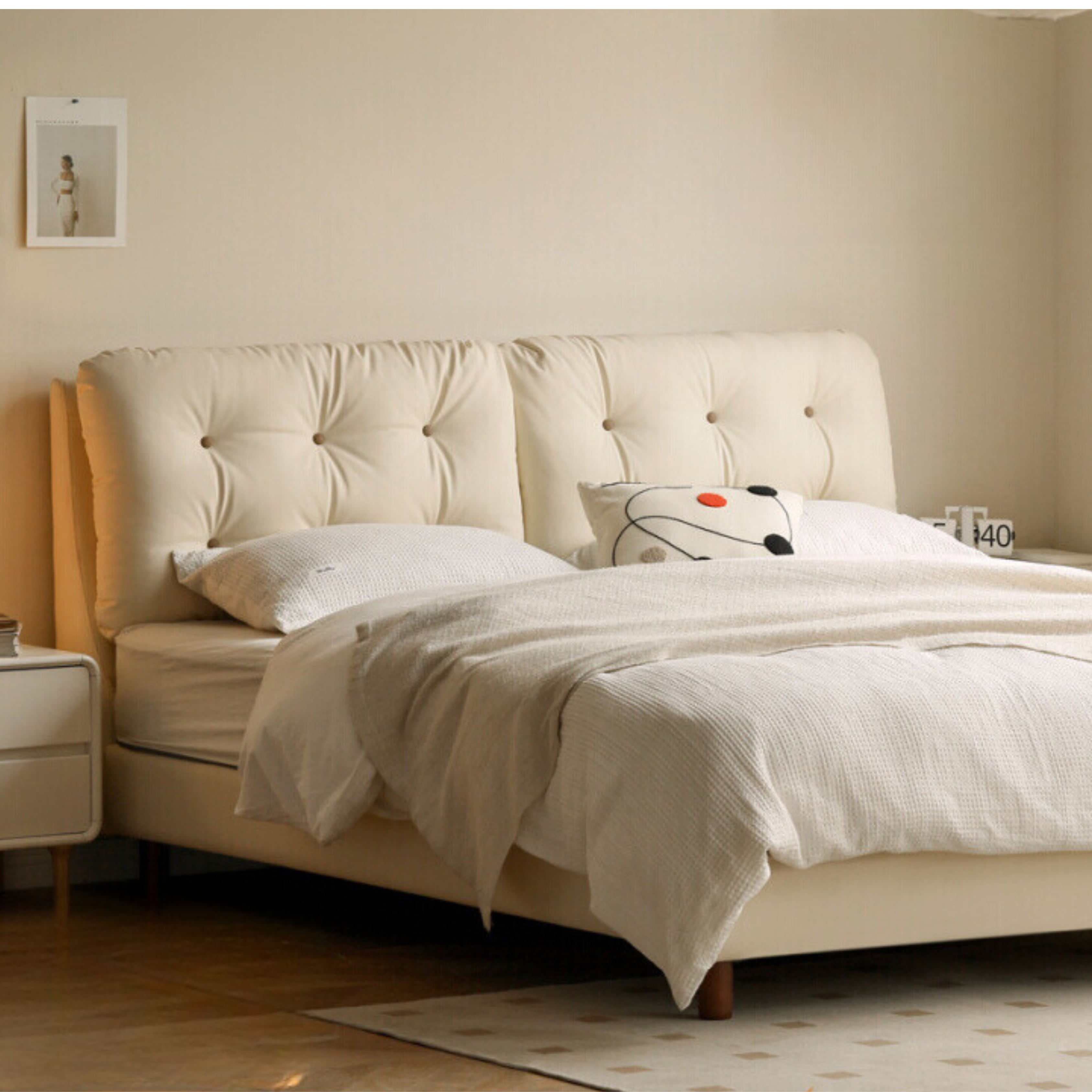 Organic Leather Art Bed Cream Cloud Soft