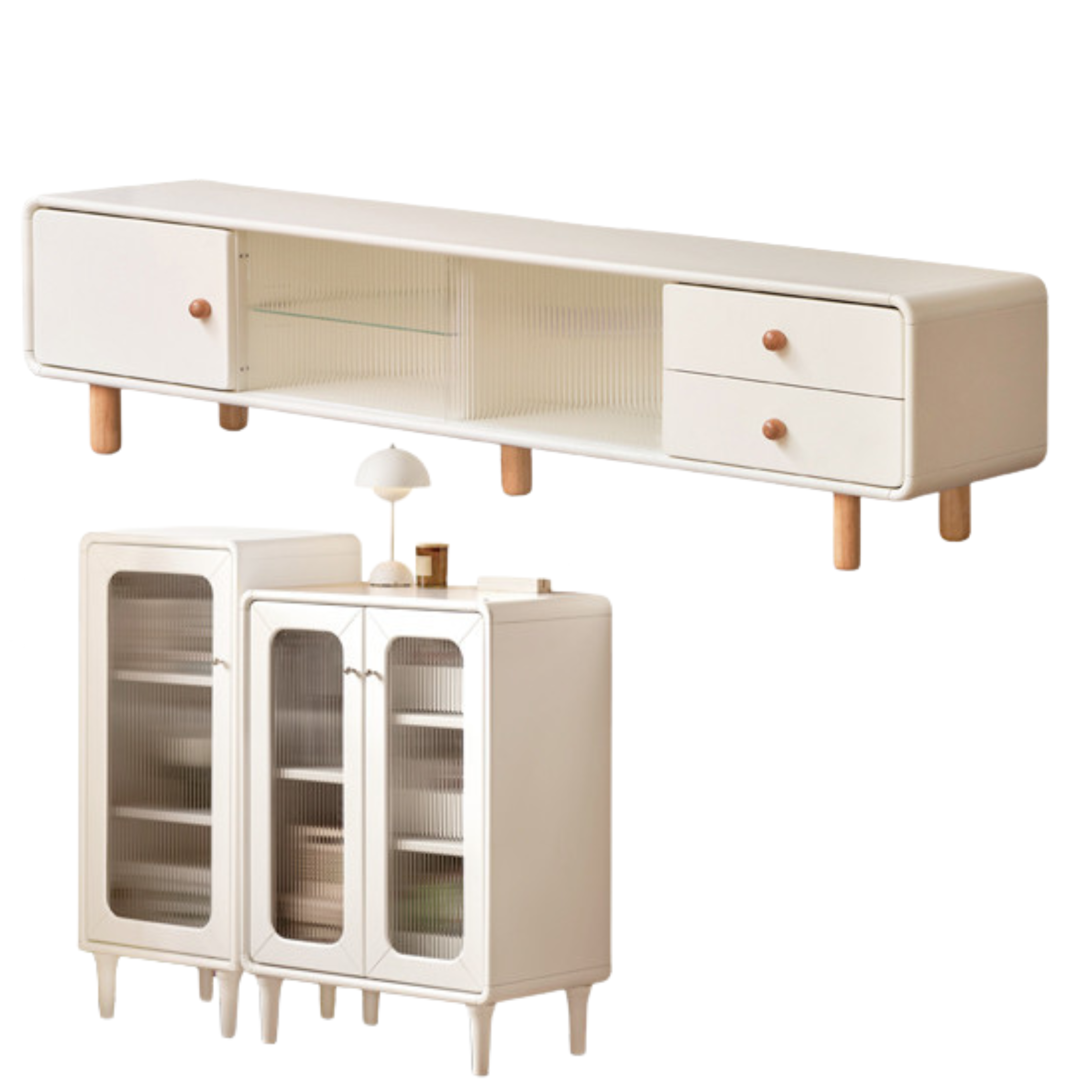 Solid Rubberwood White Floor TV Cabinet.