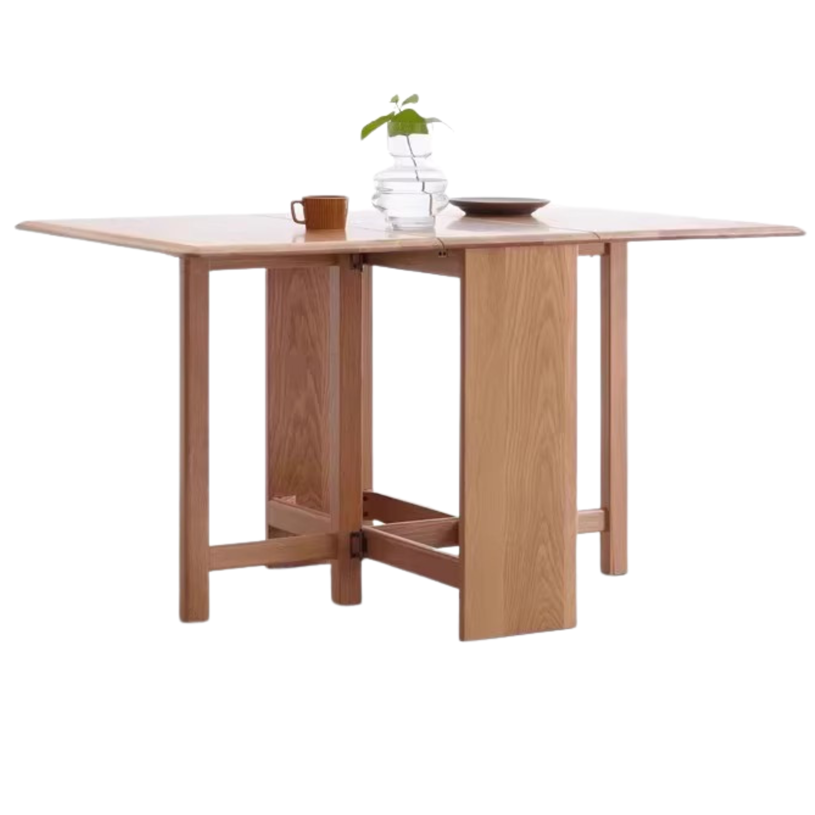 Oak Solid Wood Folding Table, Retractable Dining Table