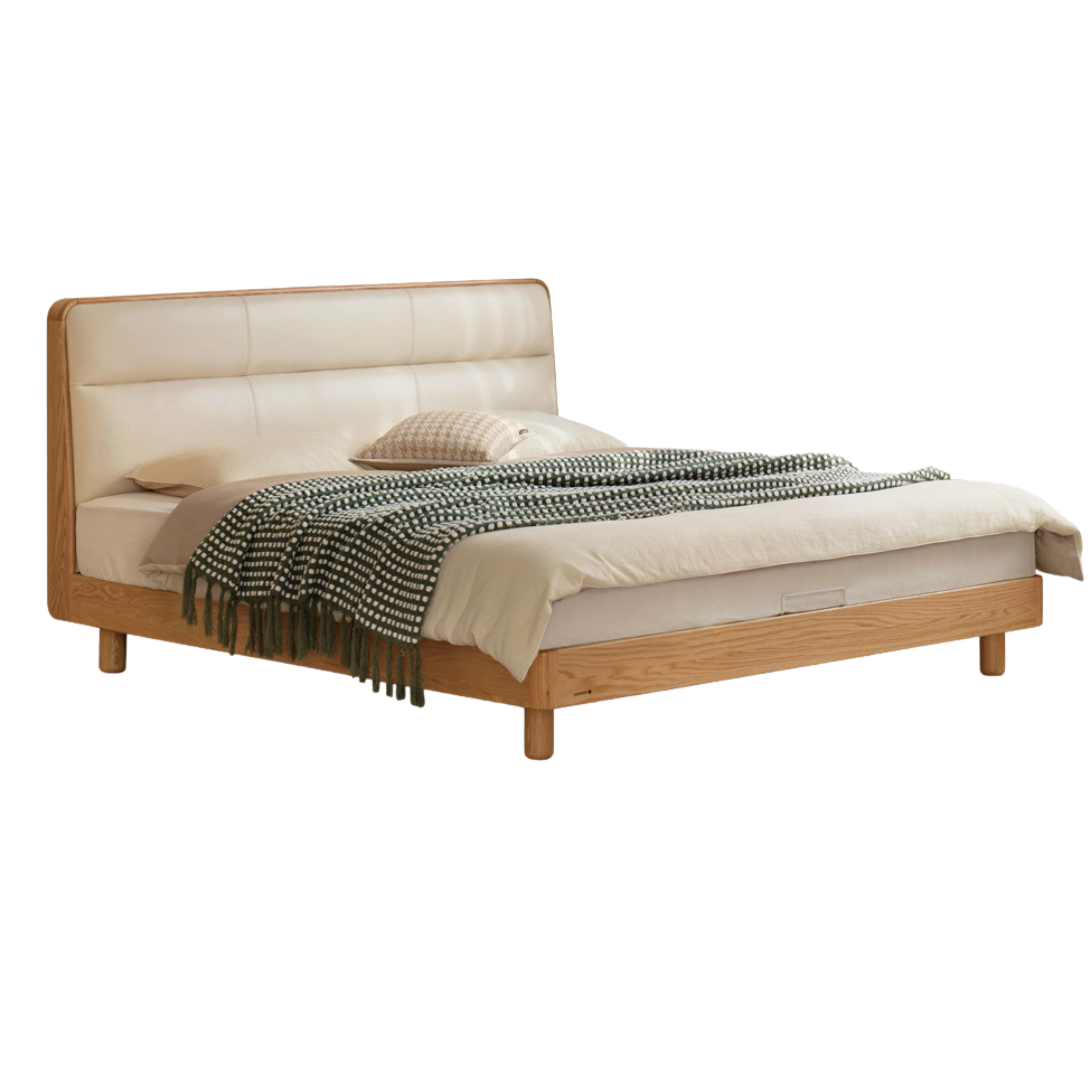 Oak, Ash Solid Wood Genuine Leather Soft Bed