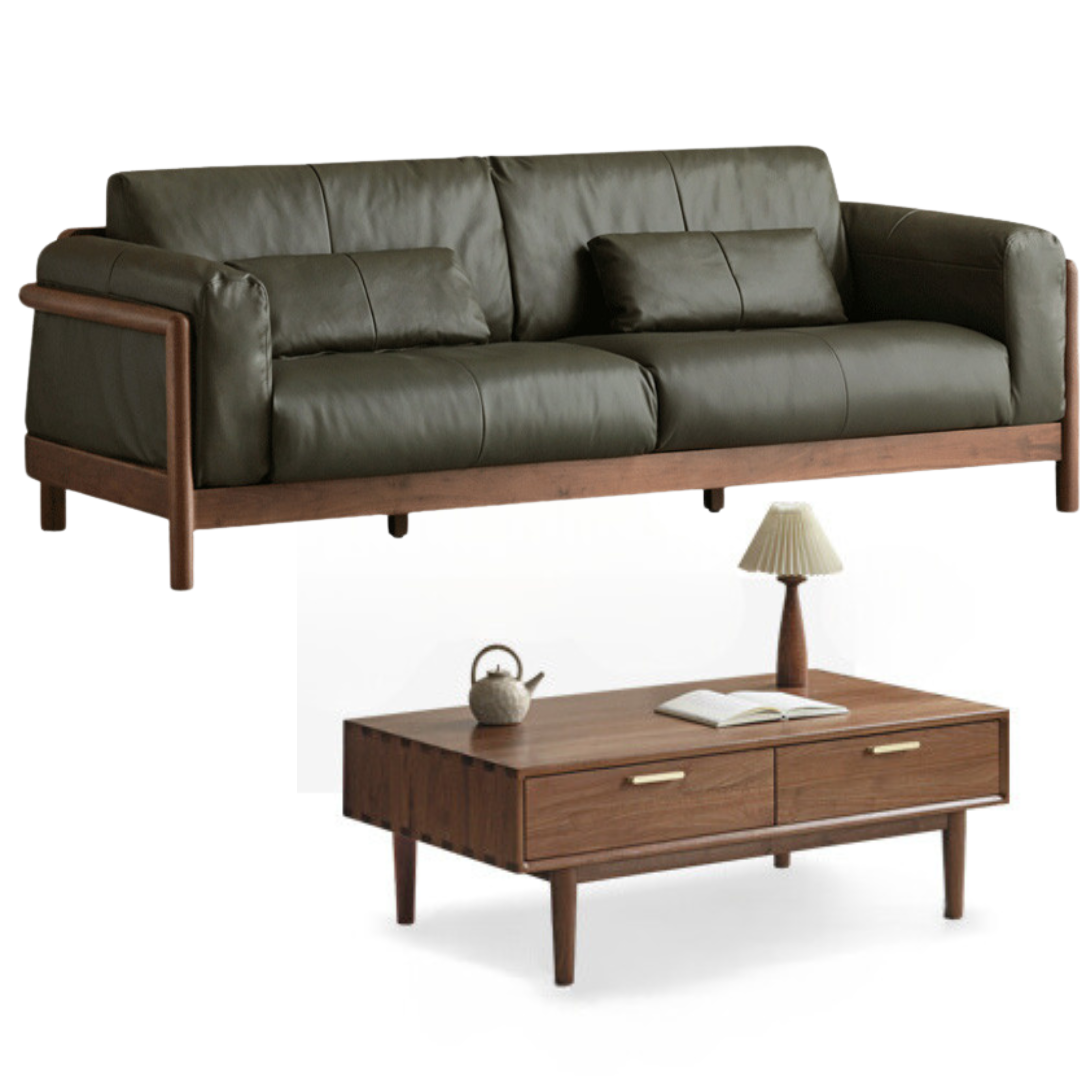 Black Walnut Solid Wood Leather Sofa Modern,