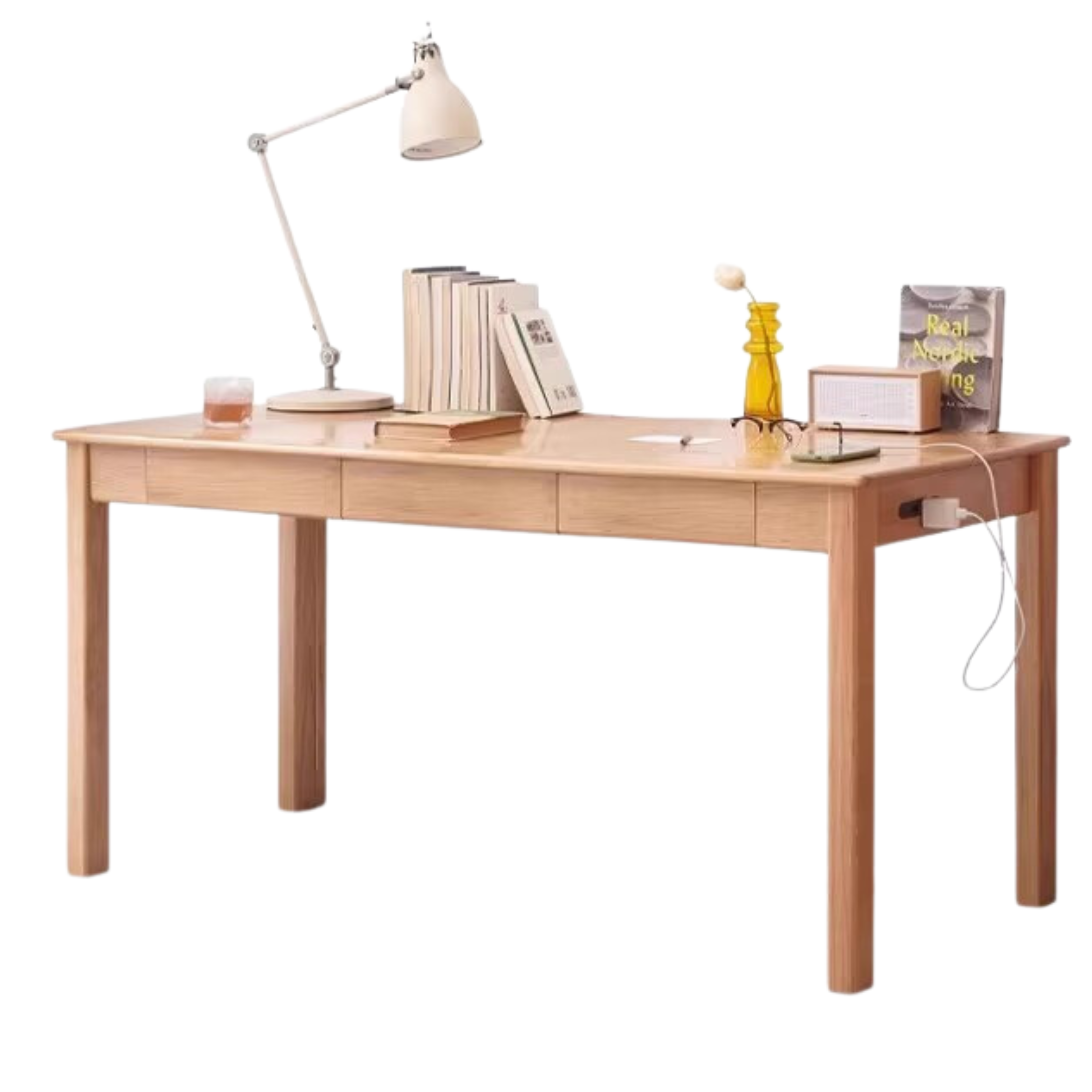 Oak, Ash Solid Wood USB Office Desk
