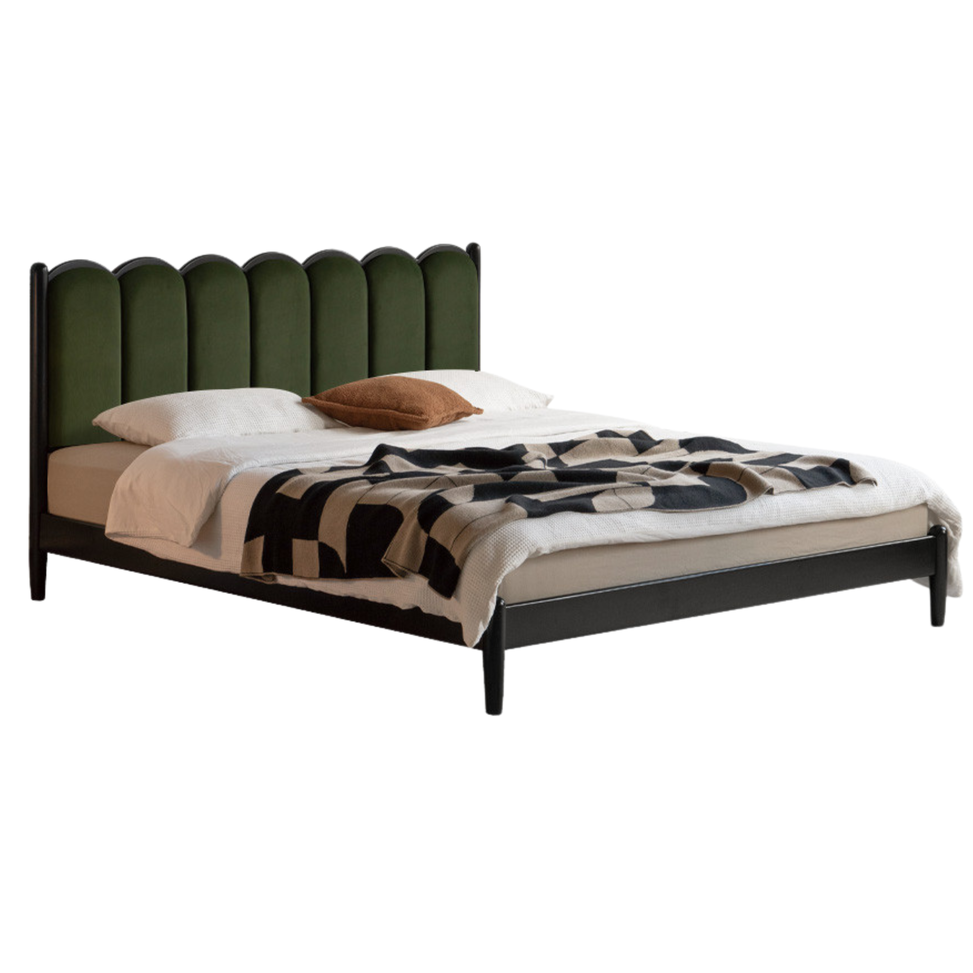 Rubber wood, Poplar Solid Wood Bed French Retro Style Black Harp Bed