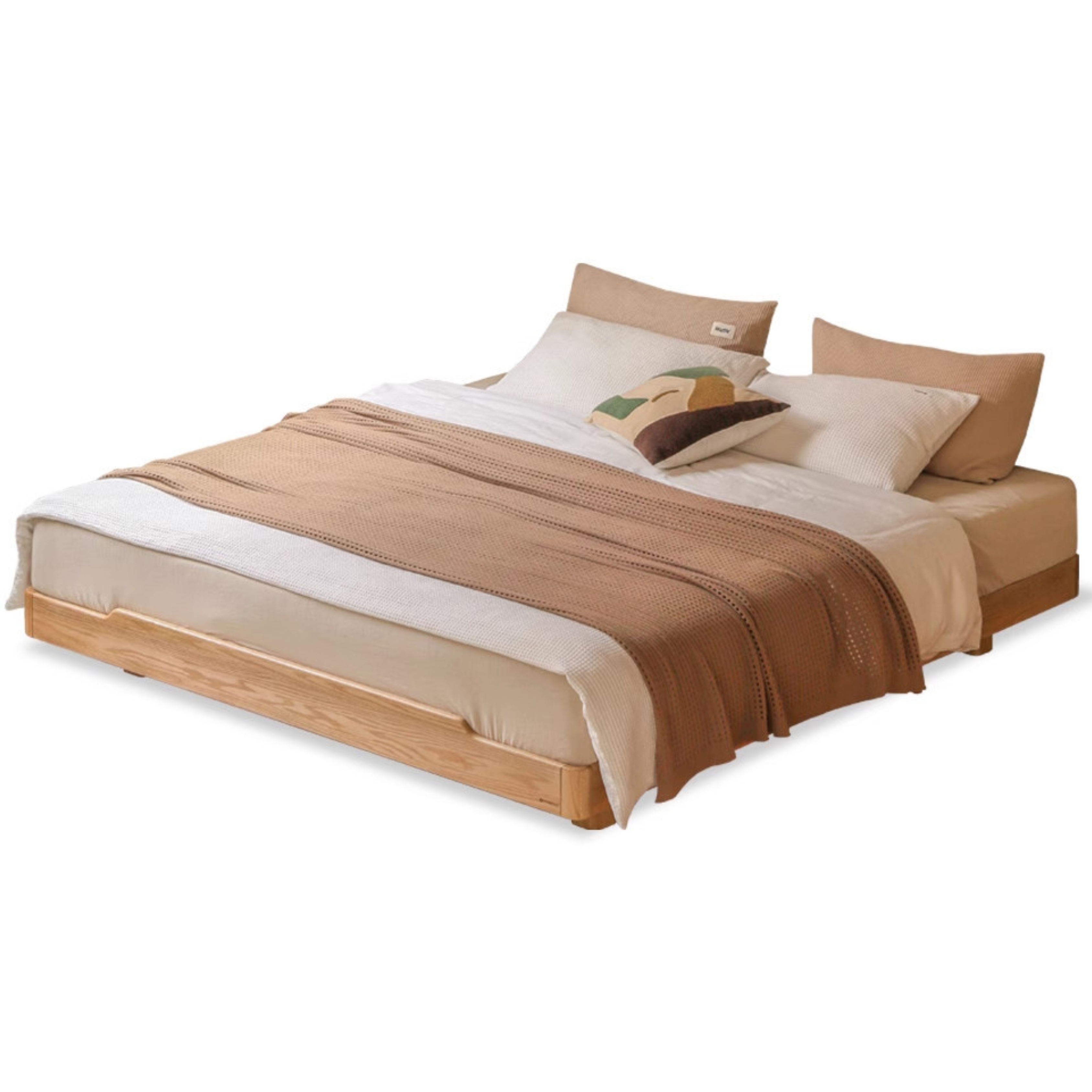Oak solid wood Suspended platform bed, headboard-free bed with light