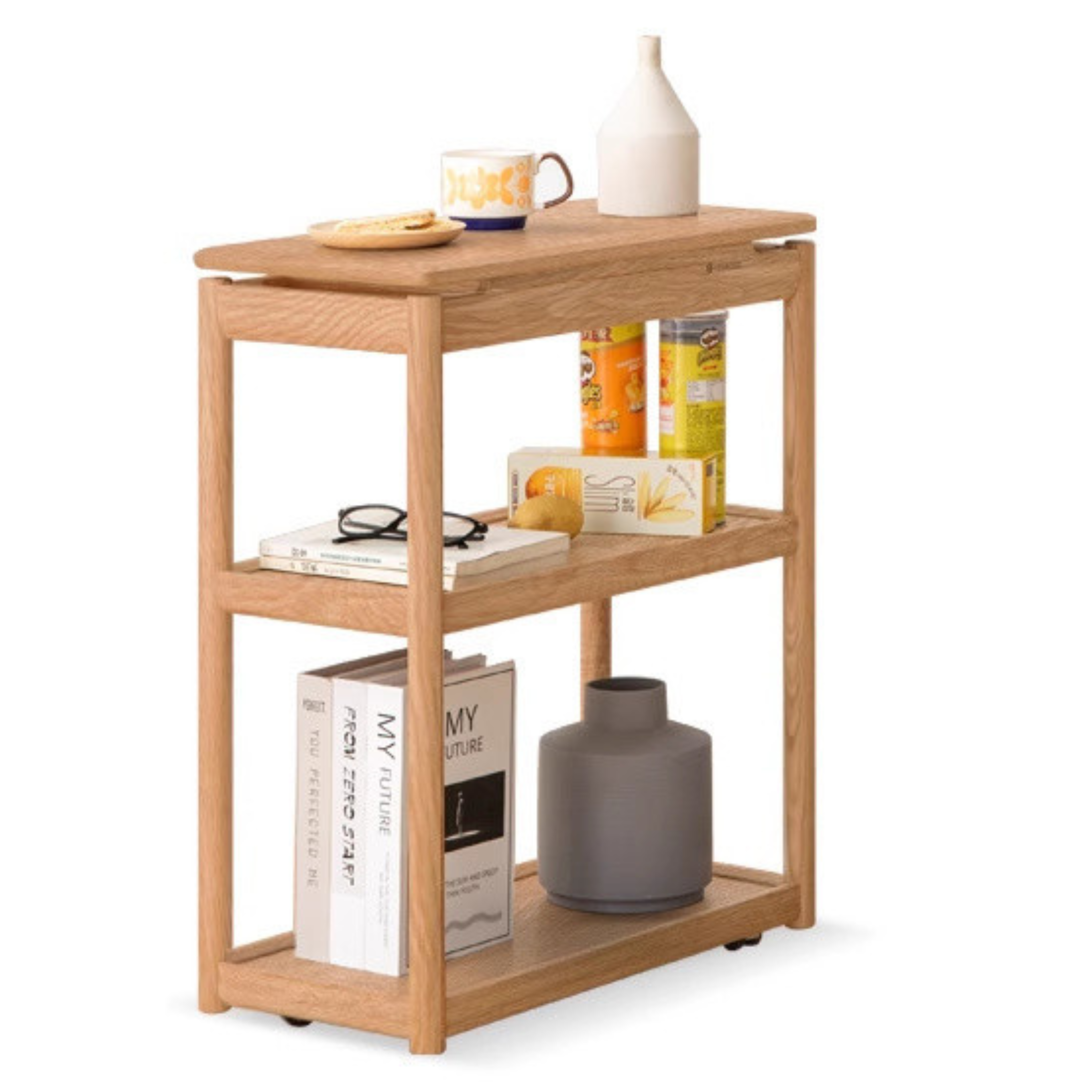 Oak, Ash Solid Wood Mobile Side Table