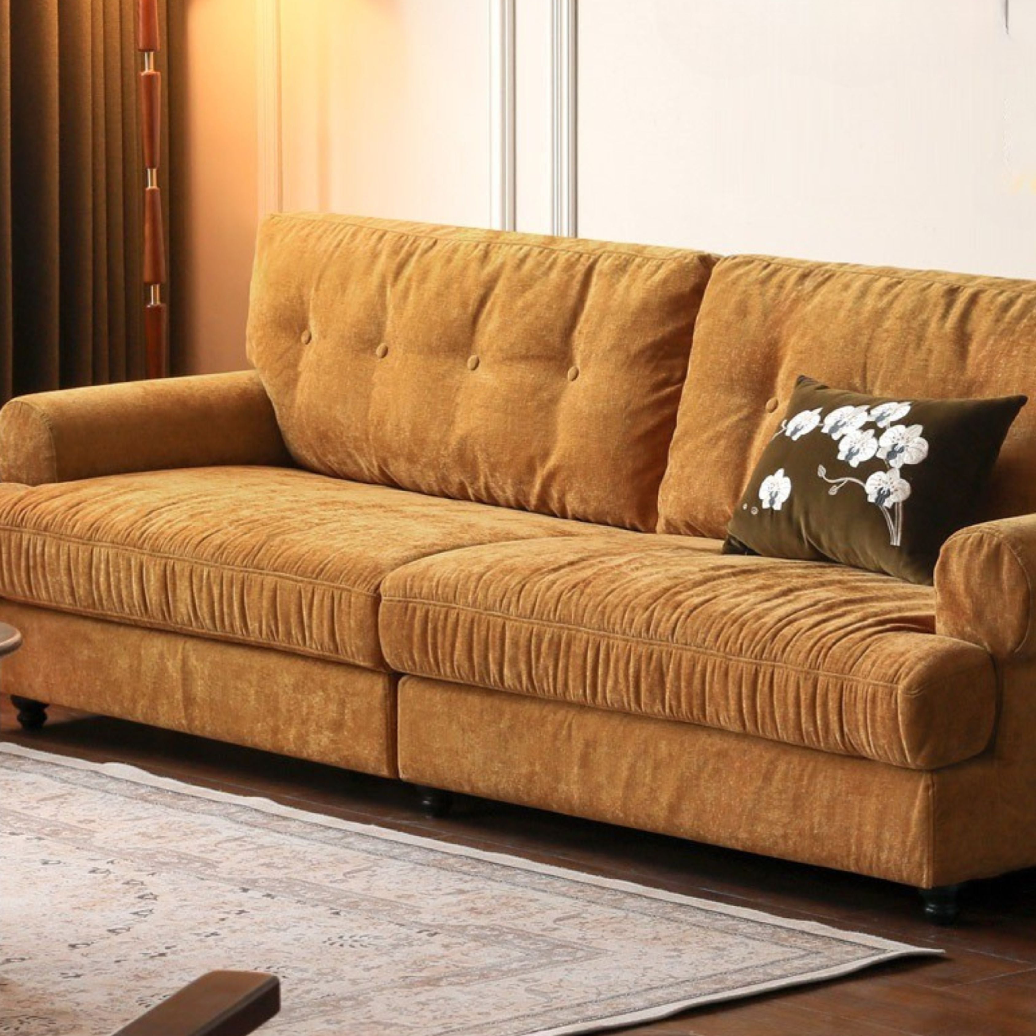 Fabric Three Seater Sofa High Back American Style