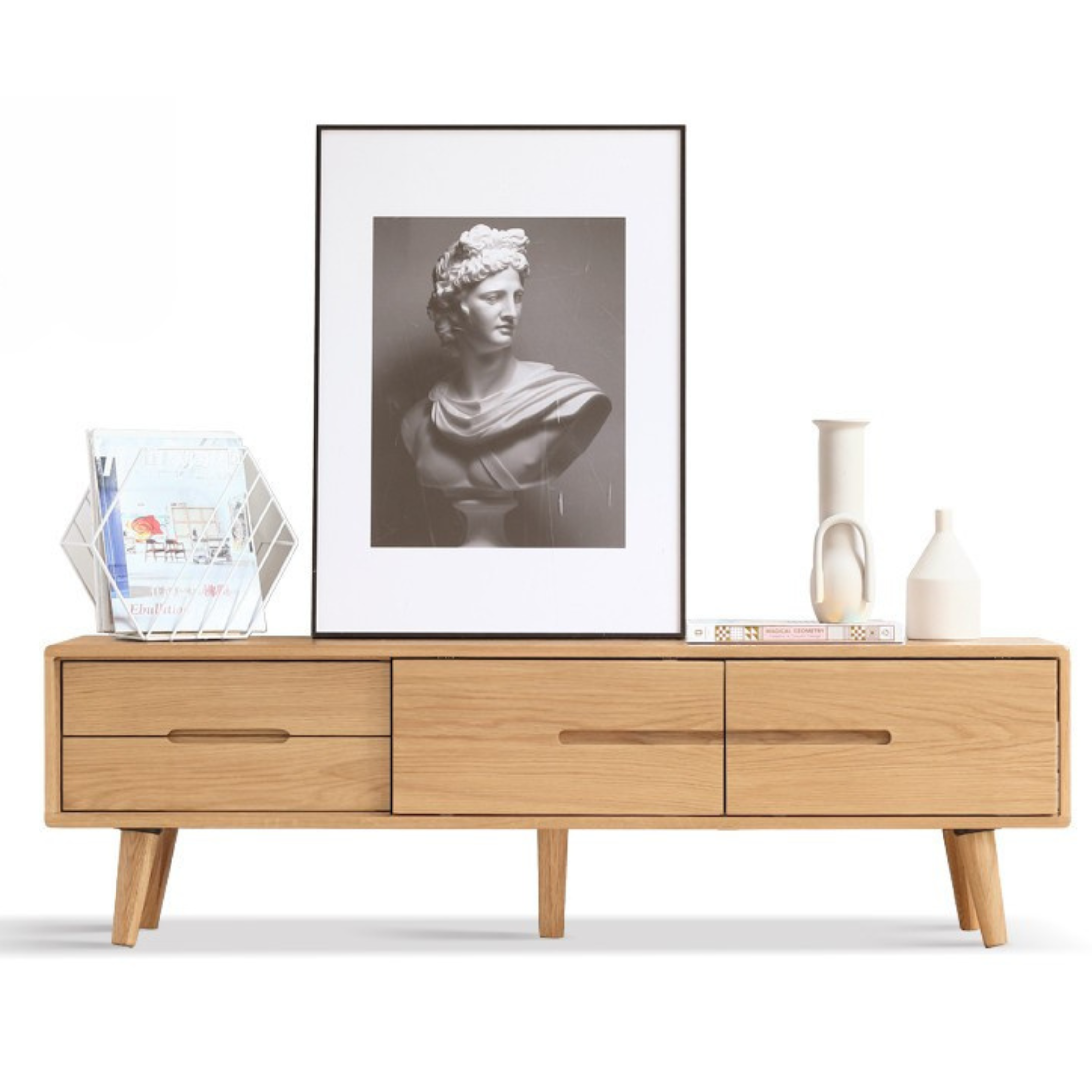 Oak, Rubber Solid wood TV Stand Sliding Doors.