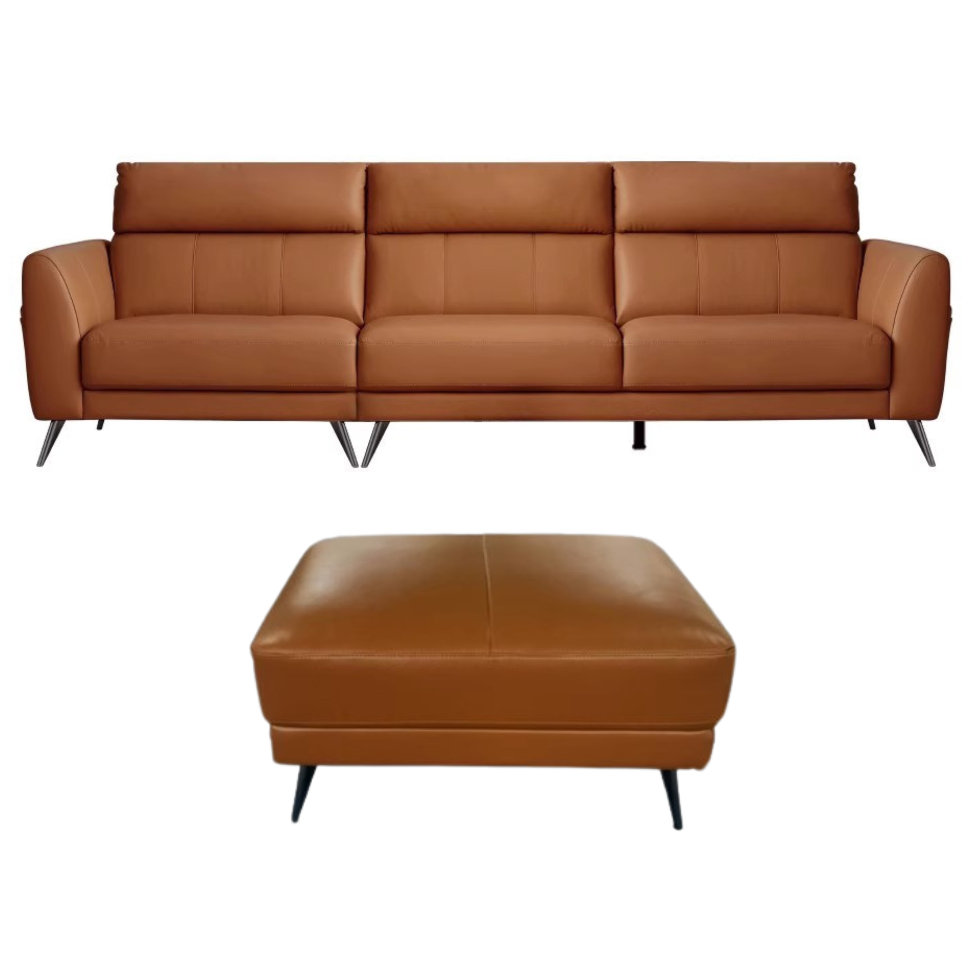 First-layer Yellow Cowhide Leather Sofa Light Luxury Italian Style.