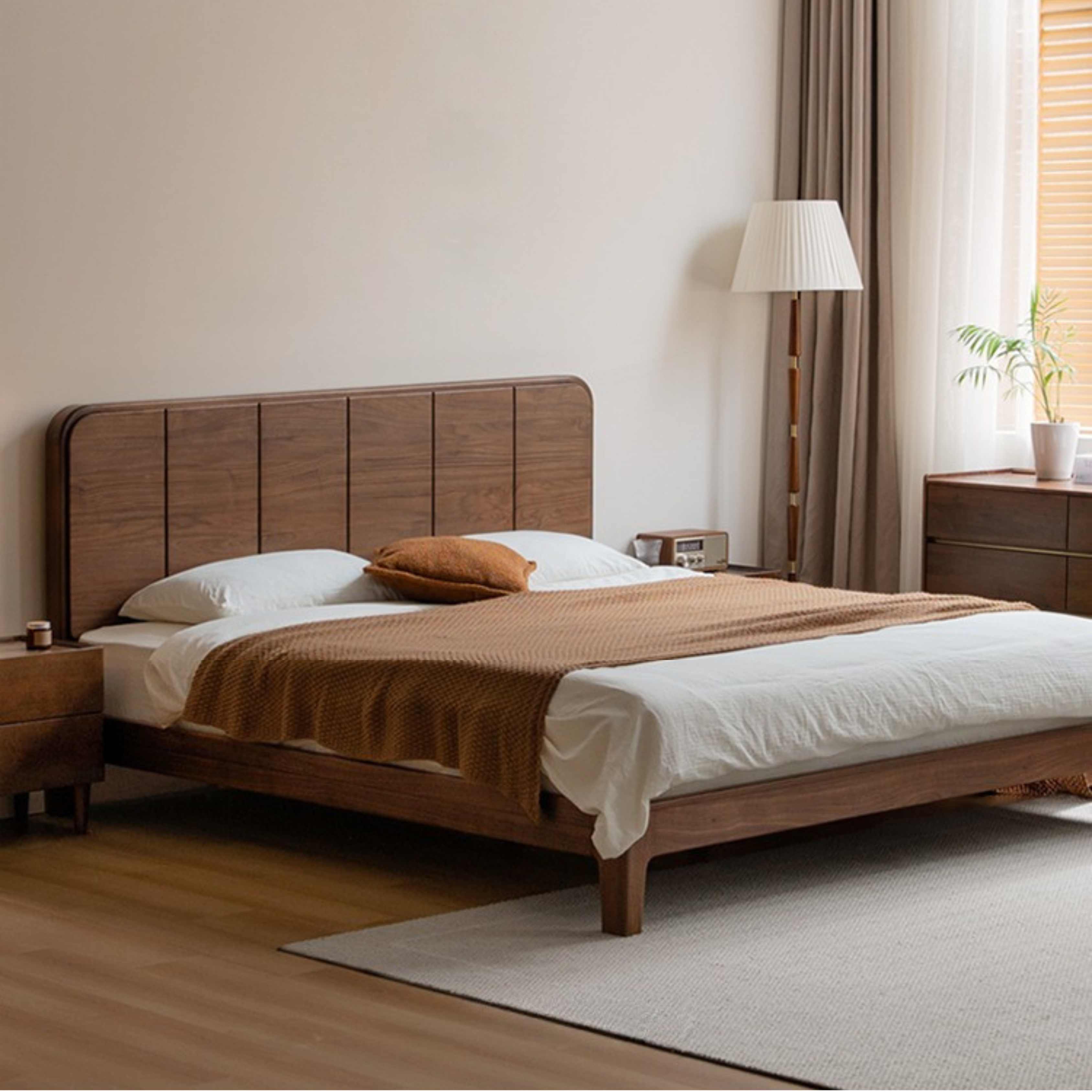 Black Walnut Solid Wood Bed New Chinese Retro