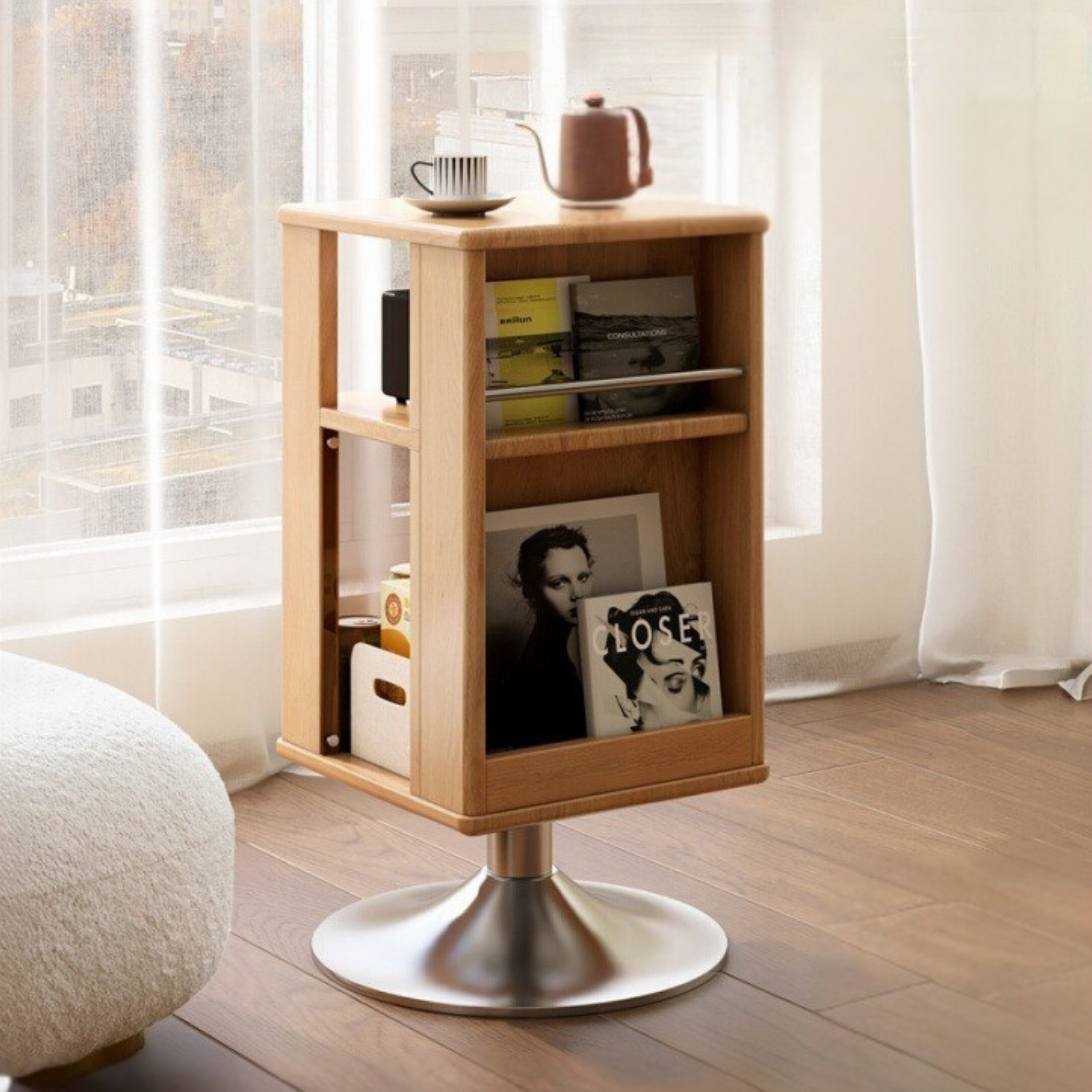 Oak Solid Wood Rotating Side Cabinet.