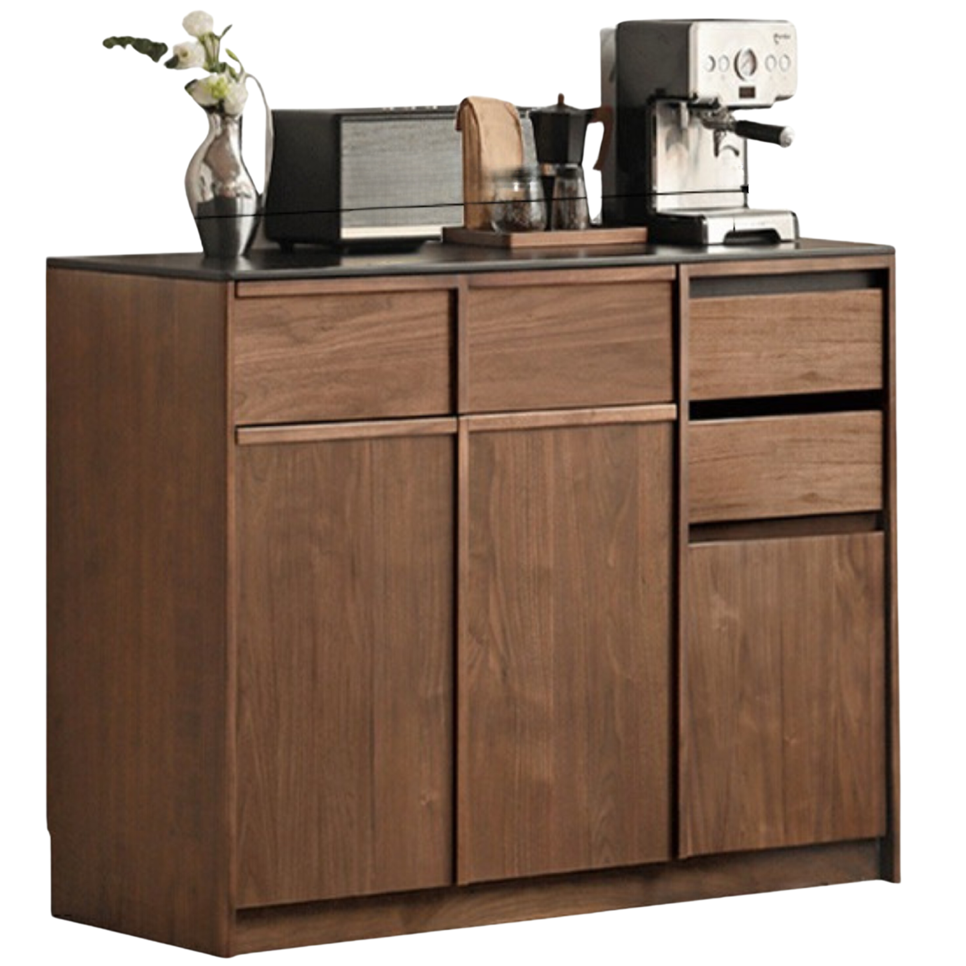 Black Walnut Solid Wood Sideboard with Slate Top, Storage Cabinet for Dining Room
