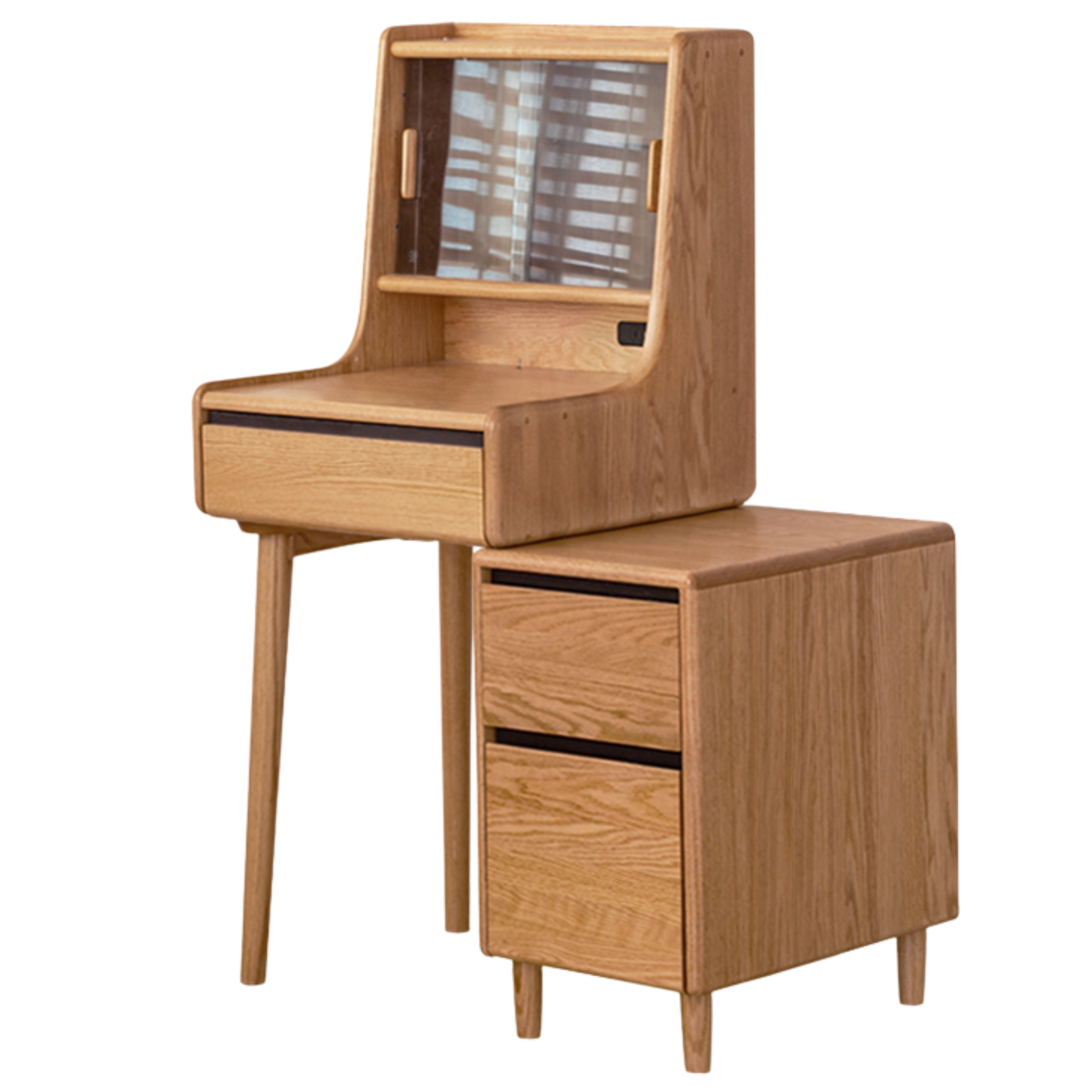 Oak, Ash Solid Wood Vanity Table Shelf Integrated.