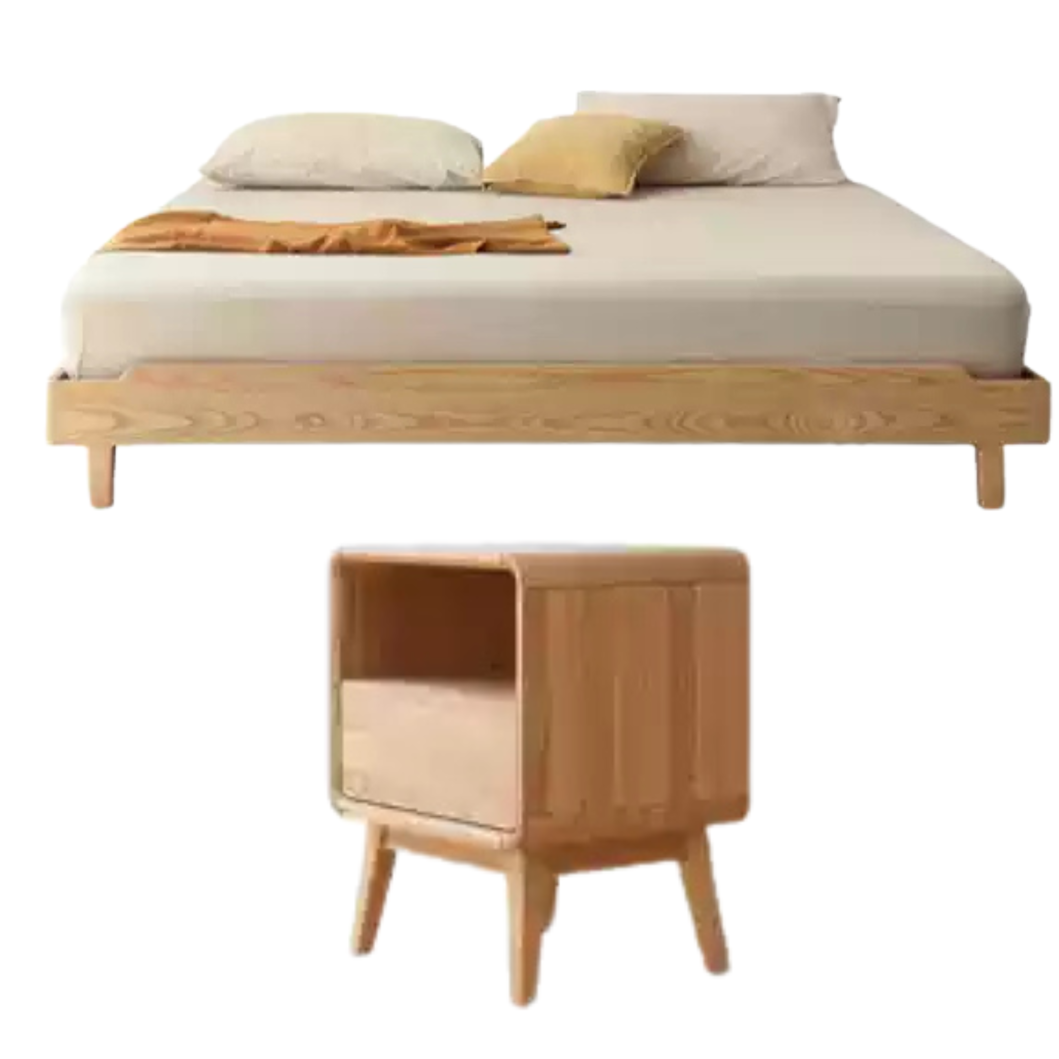 Ash Solid Wood Platform Bed, Headboard-Free Bed