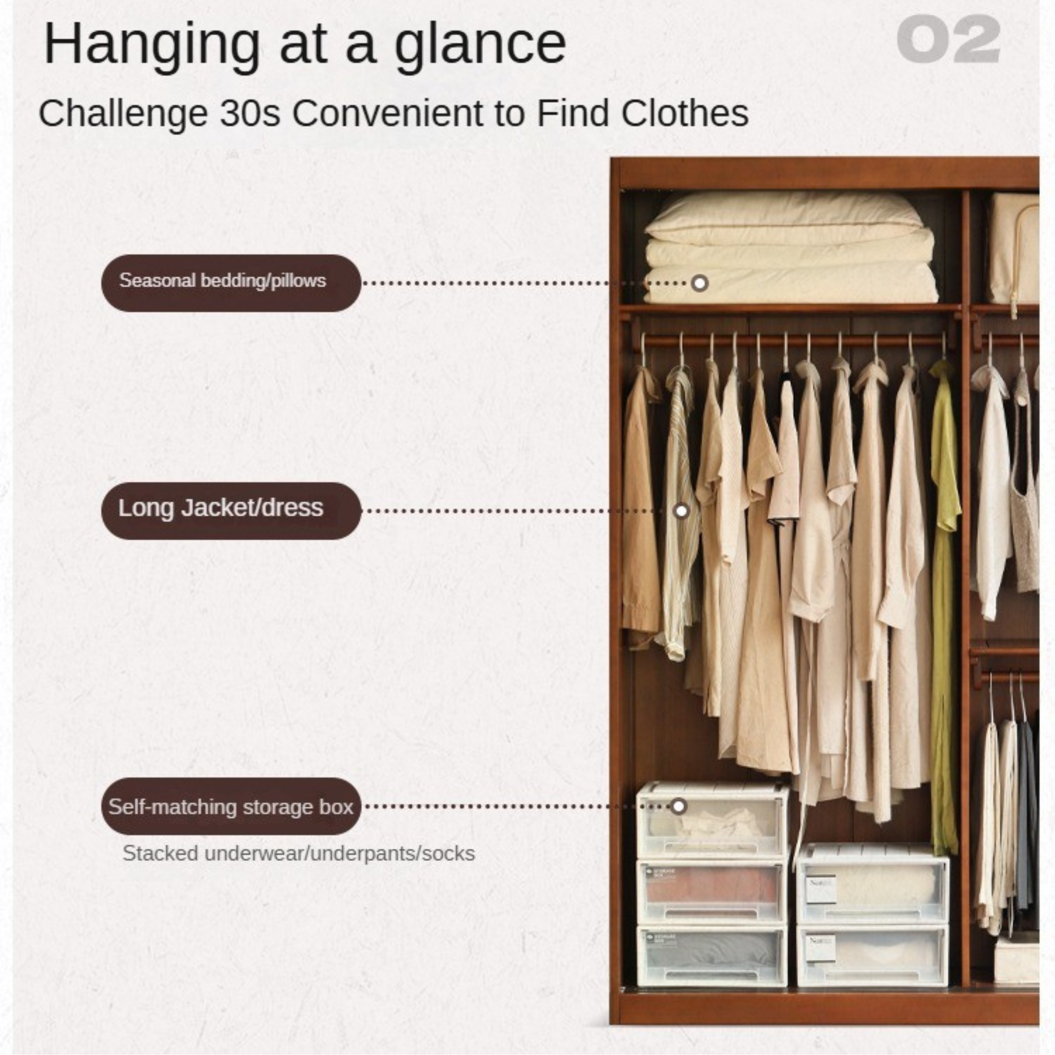 Poplar Solid Wood Wardrobe Retro Sliding Door Wardrobe.