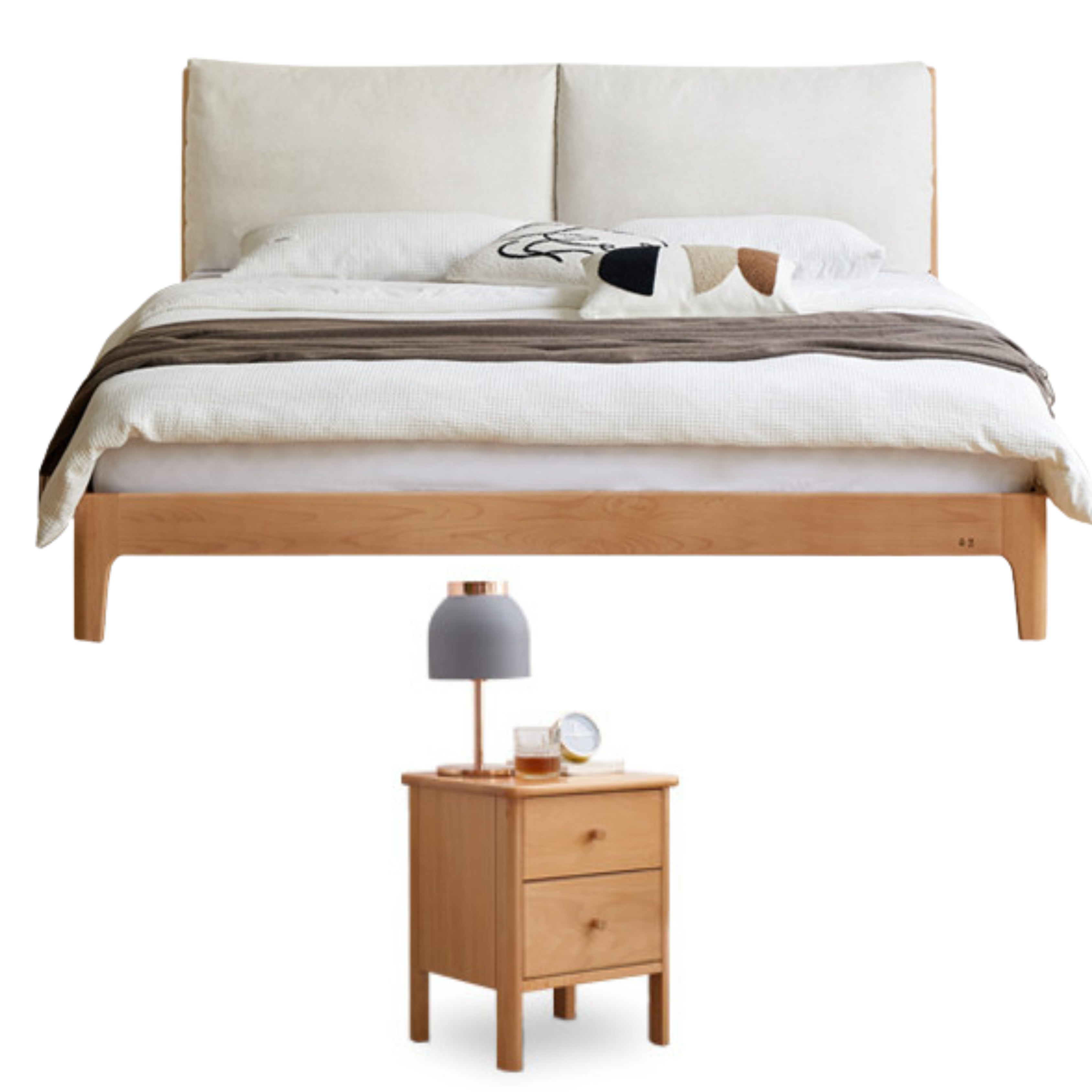European Beech solid wood soft back fabric bed