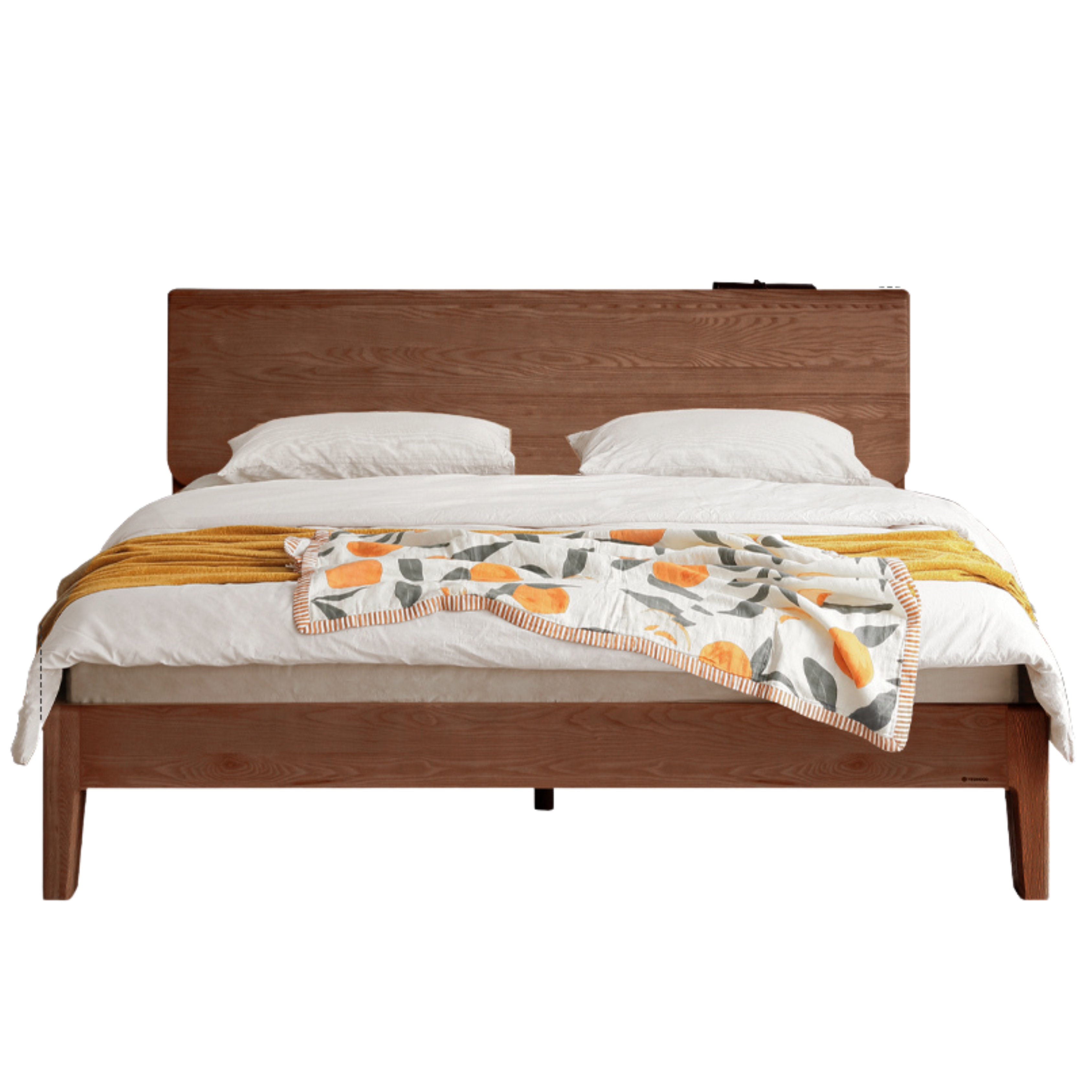 Black Walnut, Teak,Ash Solid Wood Bed Nordic Modern