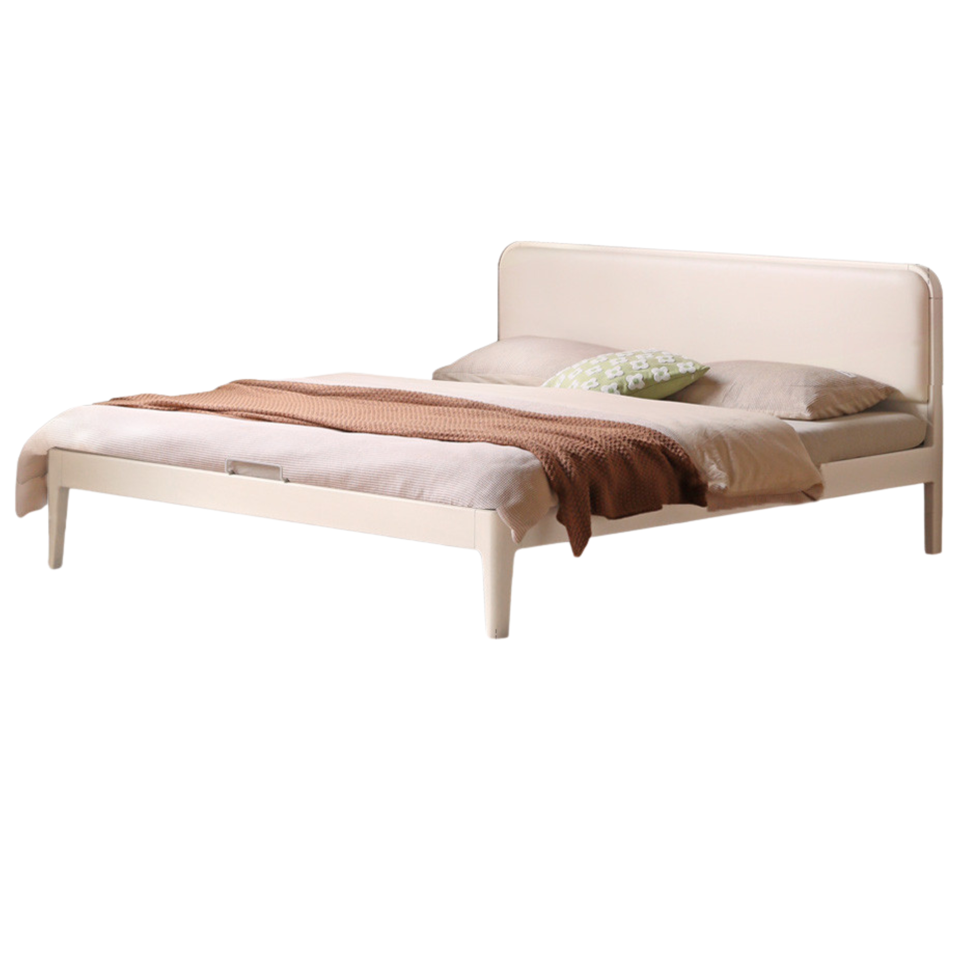 Rubber Wood Solid Wood Soft Bed Cream Style