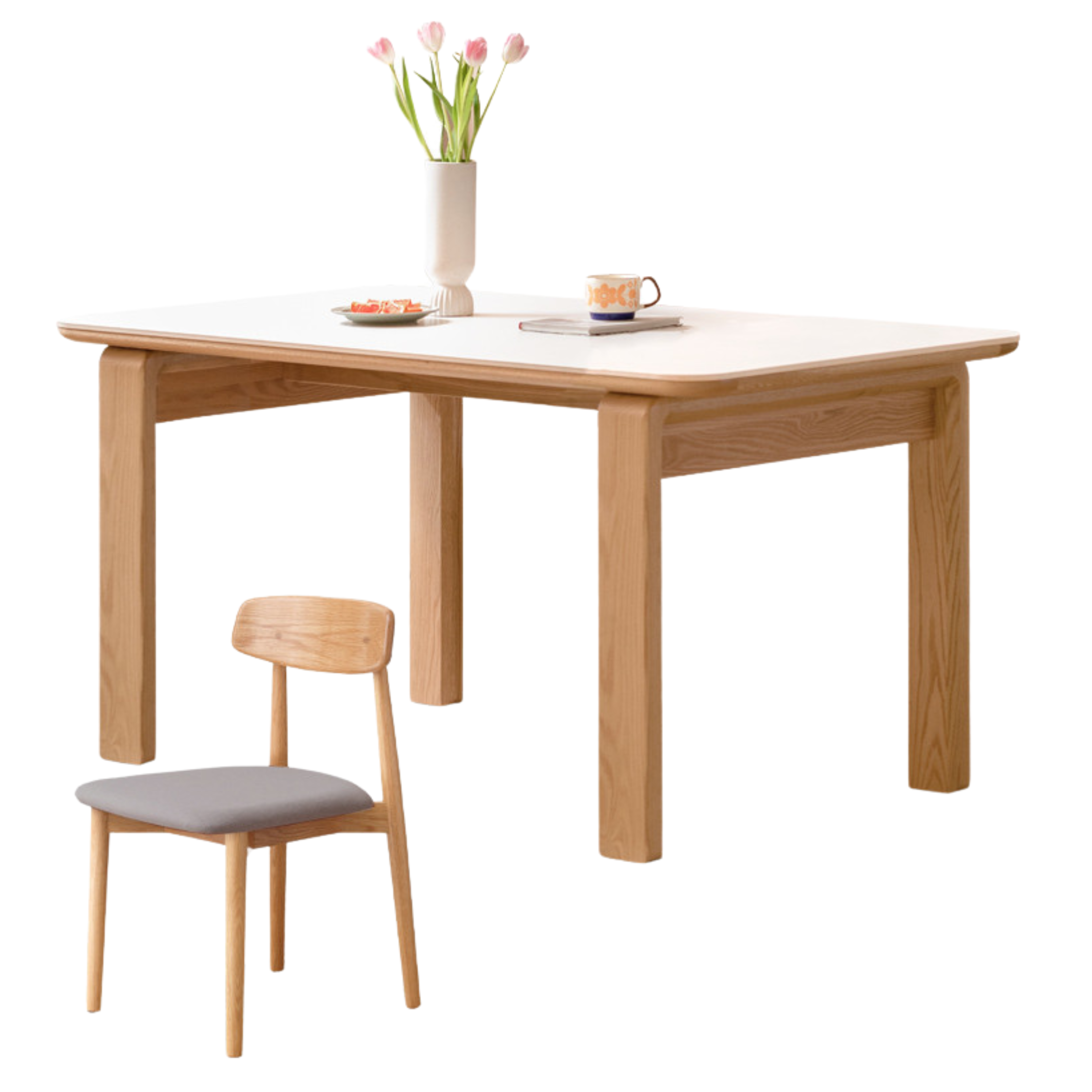 Oak Solid Wood, Solid Rubberwood Slate Dining Table
