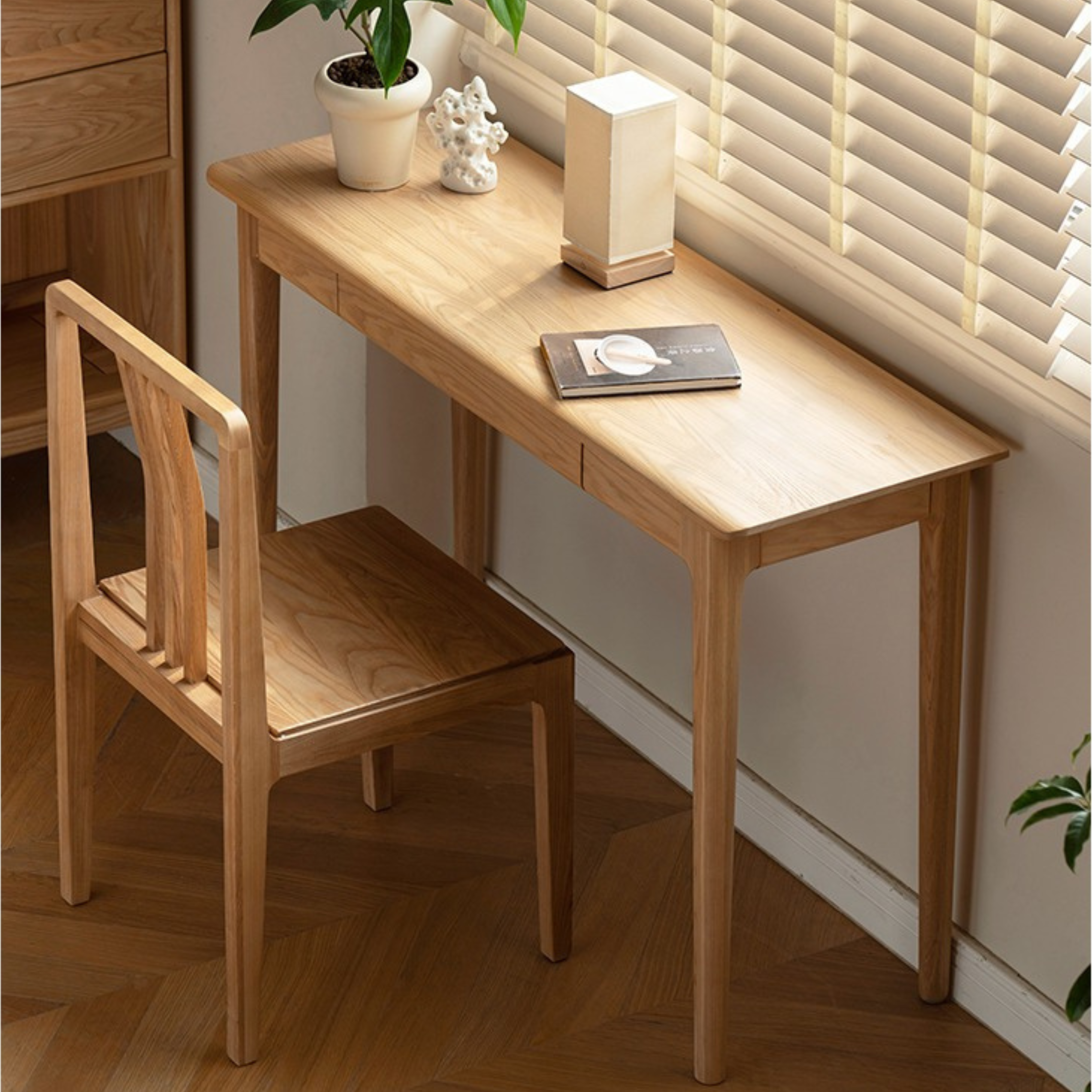 Ash Solid Wood Narrow Computer Study Desk
