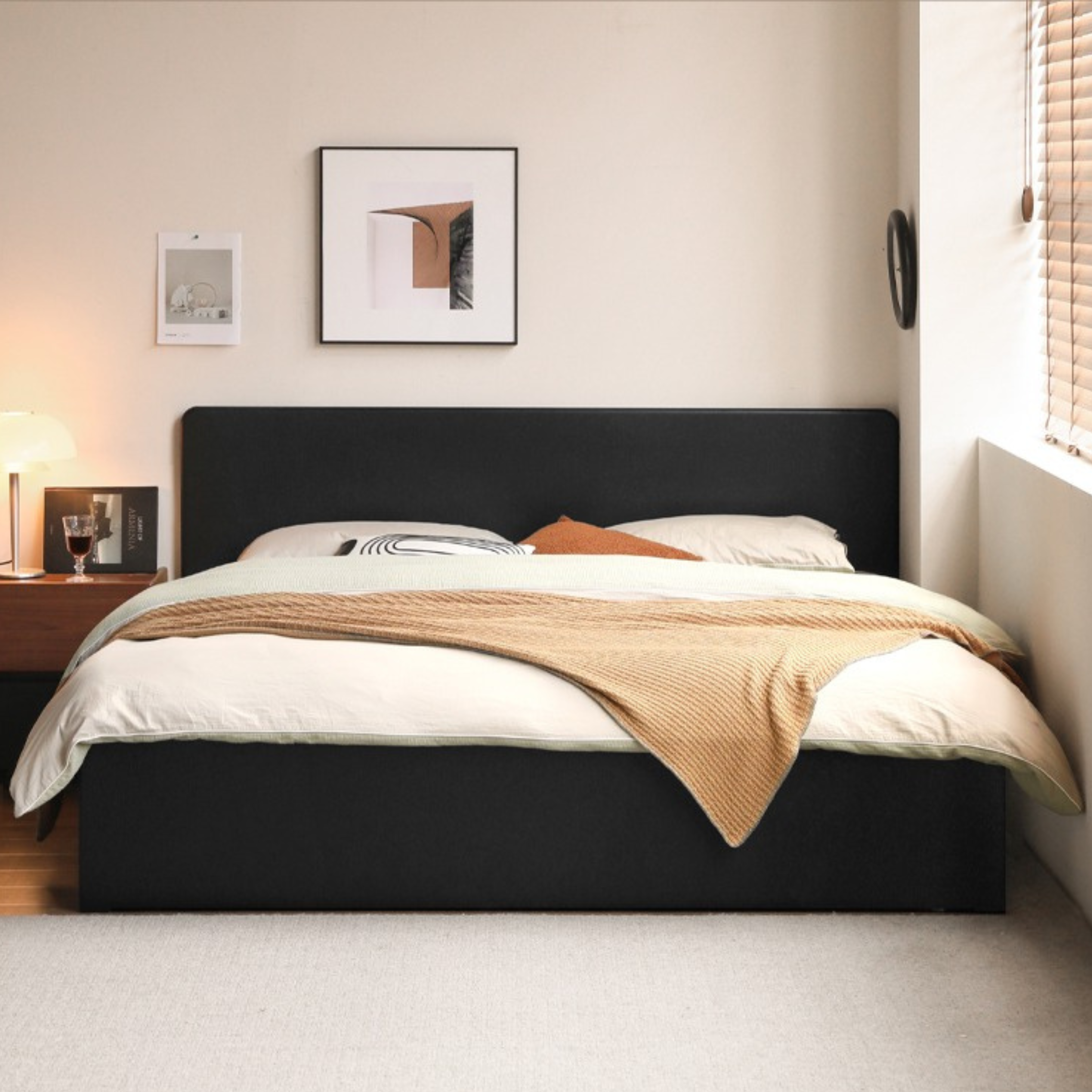 Poplar, Rubber Wood Solid Wood Fully Open High Box Bed Minimalist