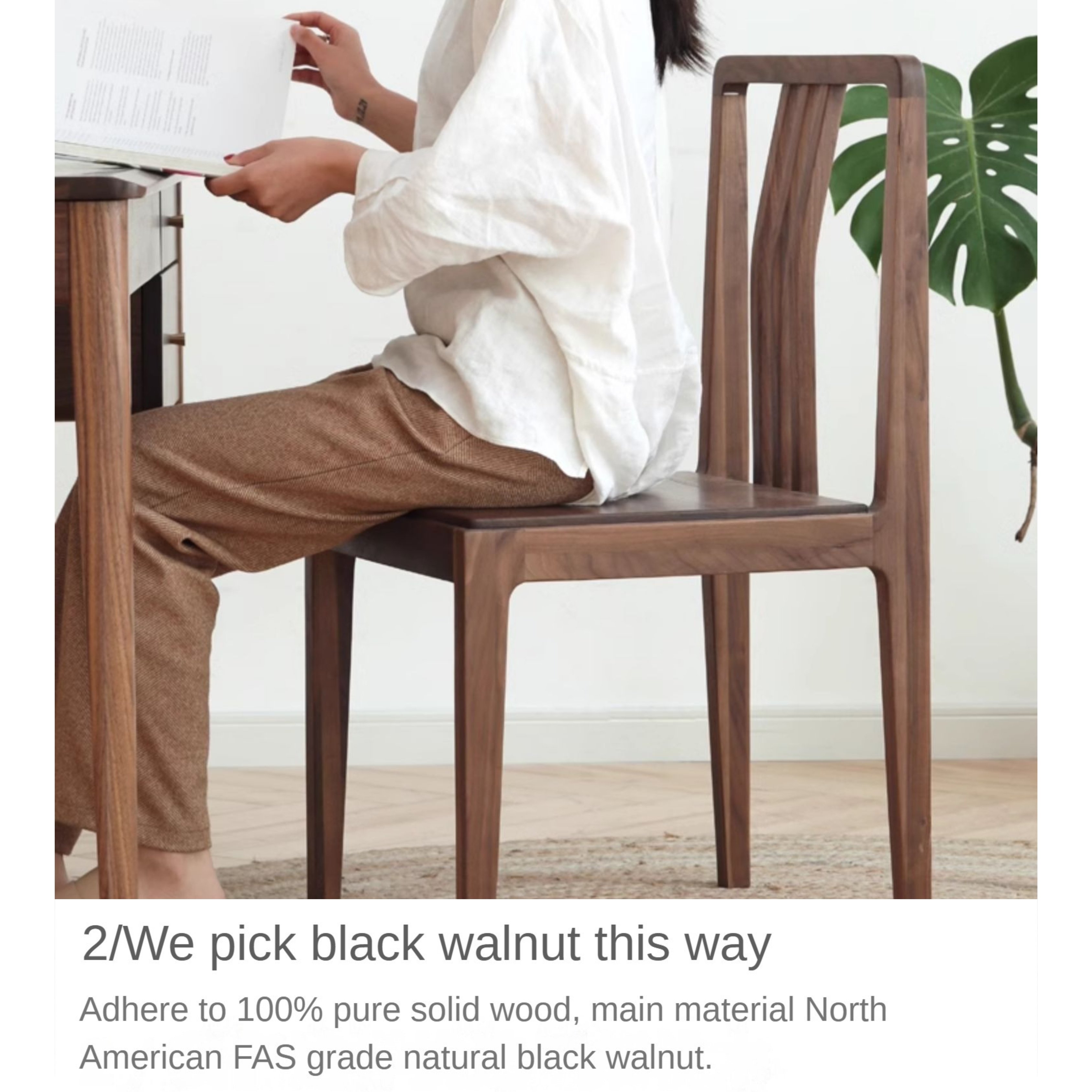 Black Walnut Solid Wood Dining Chair with Backrest 4pcs