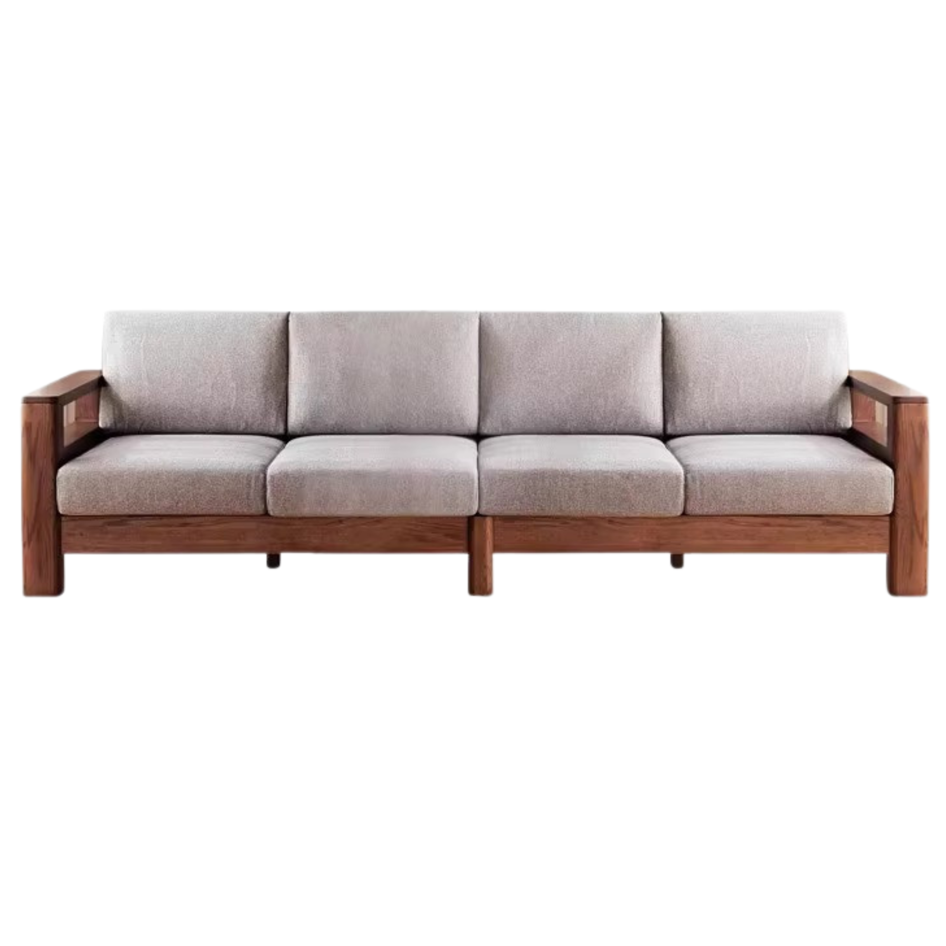 Oak, Solid Rubberwood Walnut Color Fabric Sofa.