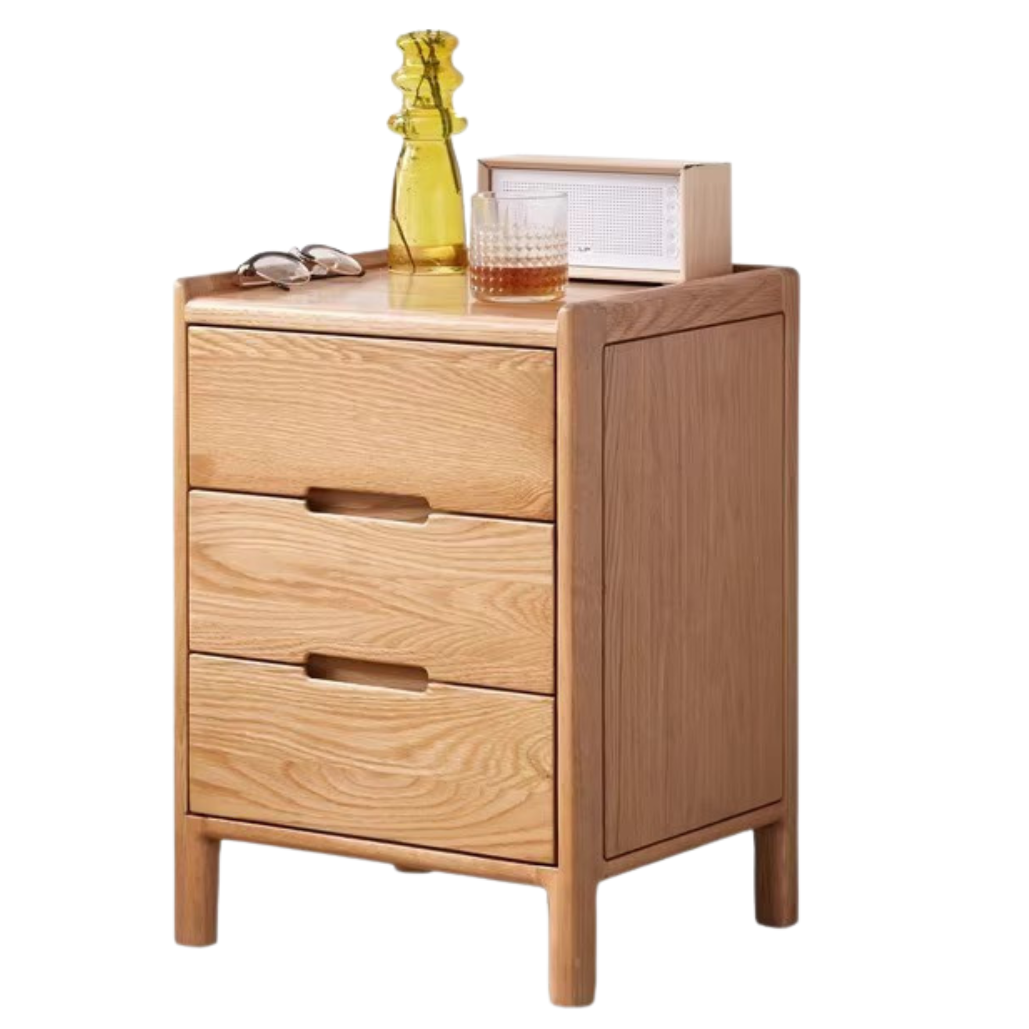 Oak Solid Wood, Solid Rubberwood Nordic Modern Nightstand.