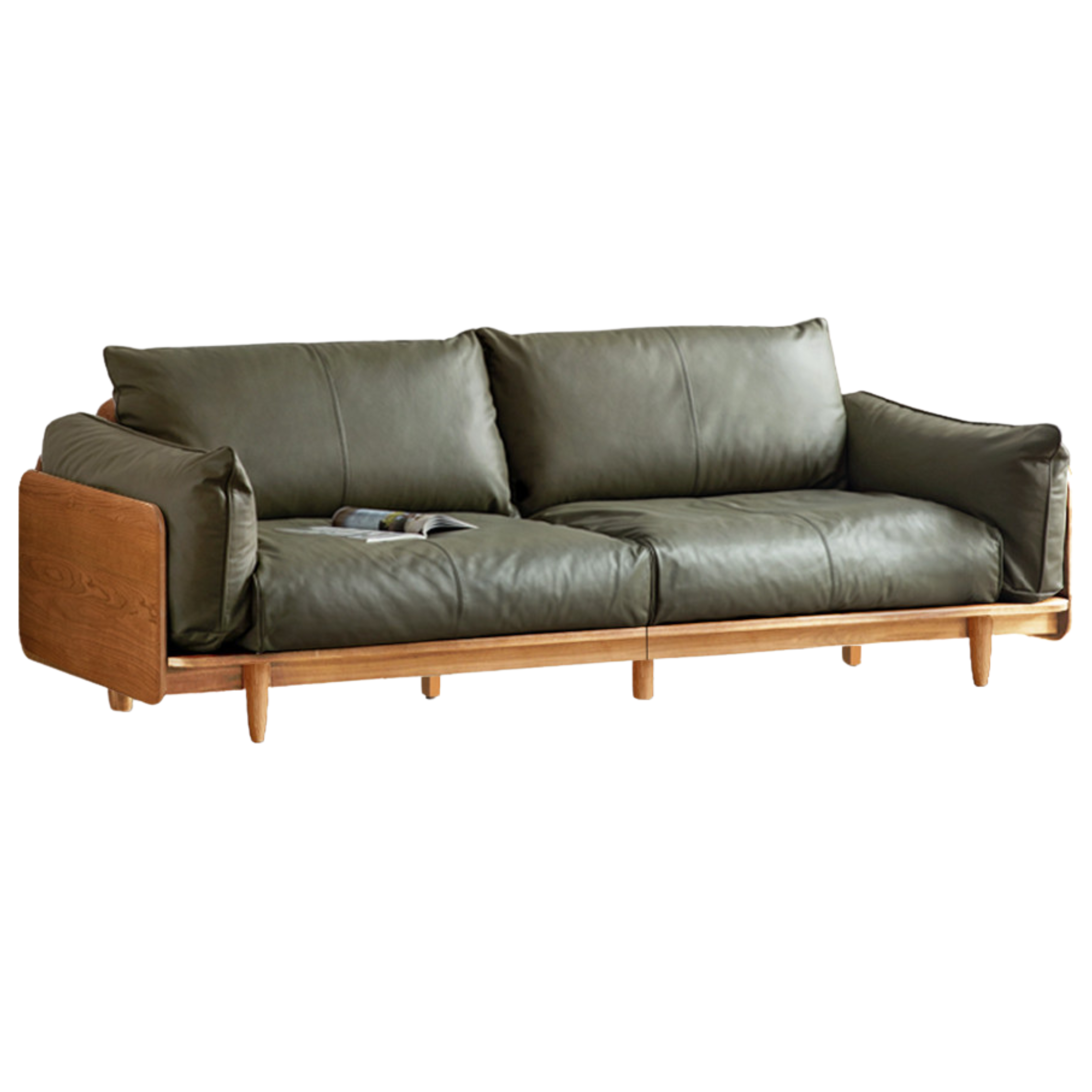 Oak, Ash Solid Wood Sofa Genuine Leather, Fabric.