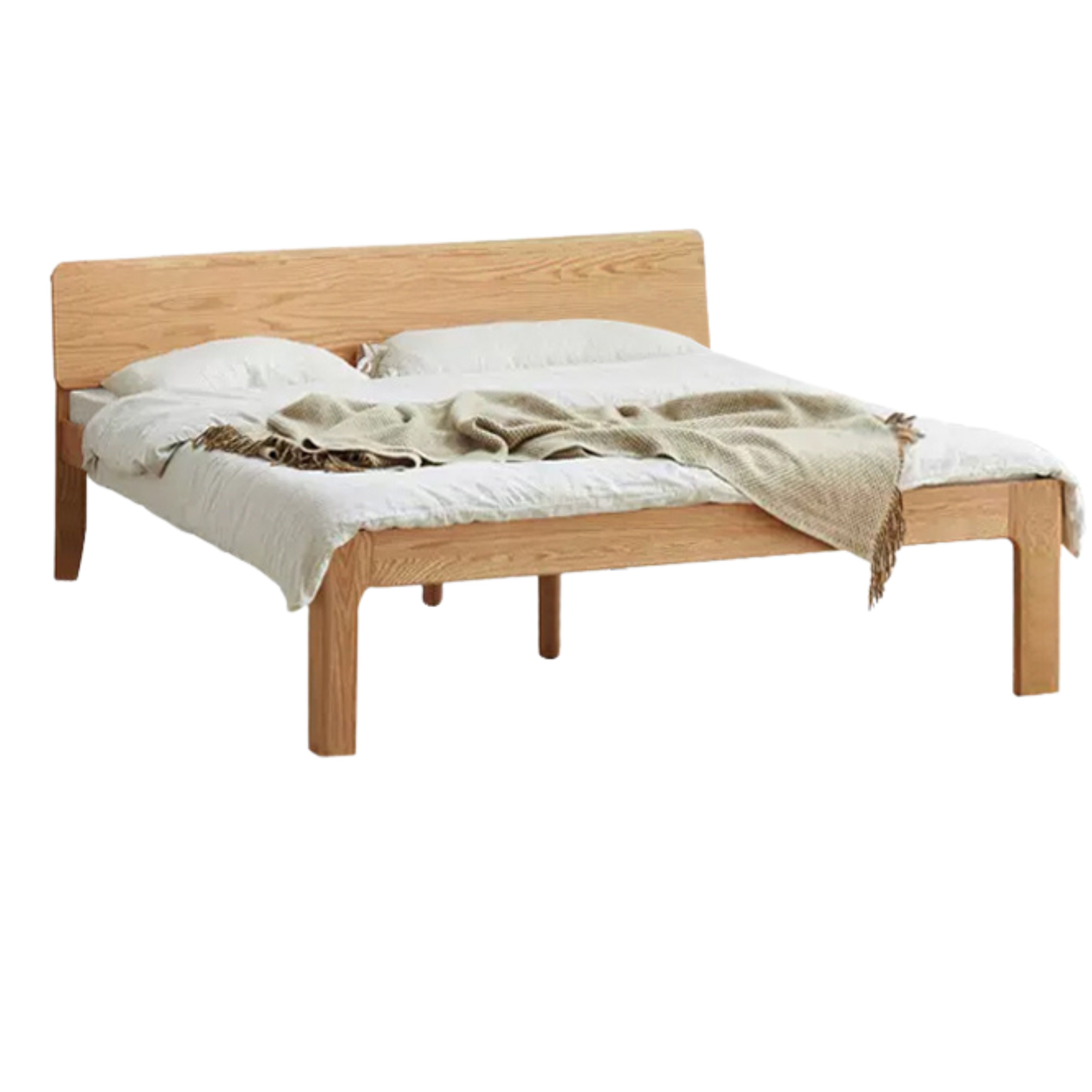 Oak Solid Wood,Rubber Wood Bed Modern Nordic