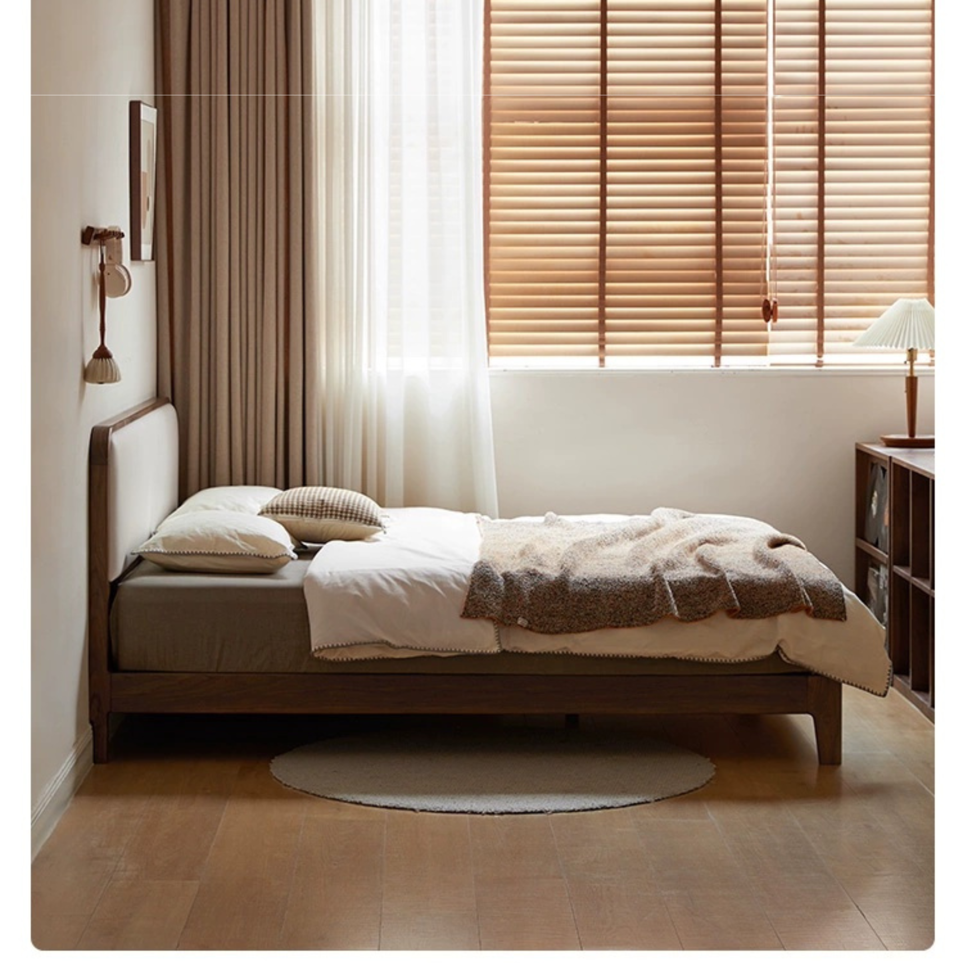 Black Walnut Solid Wood Simple Soft Bed