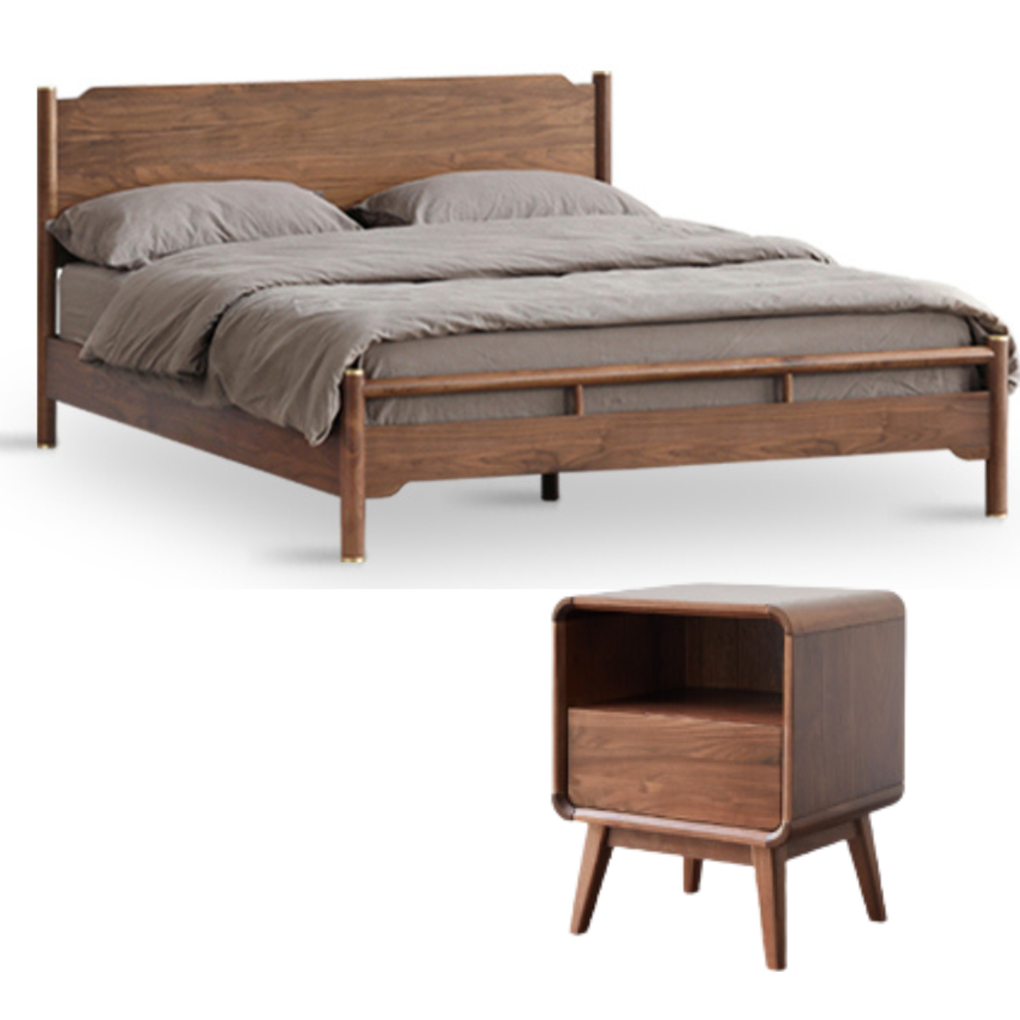 Black Walnut, Ash Solid Wood Bed