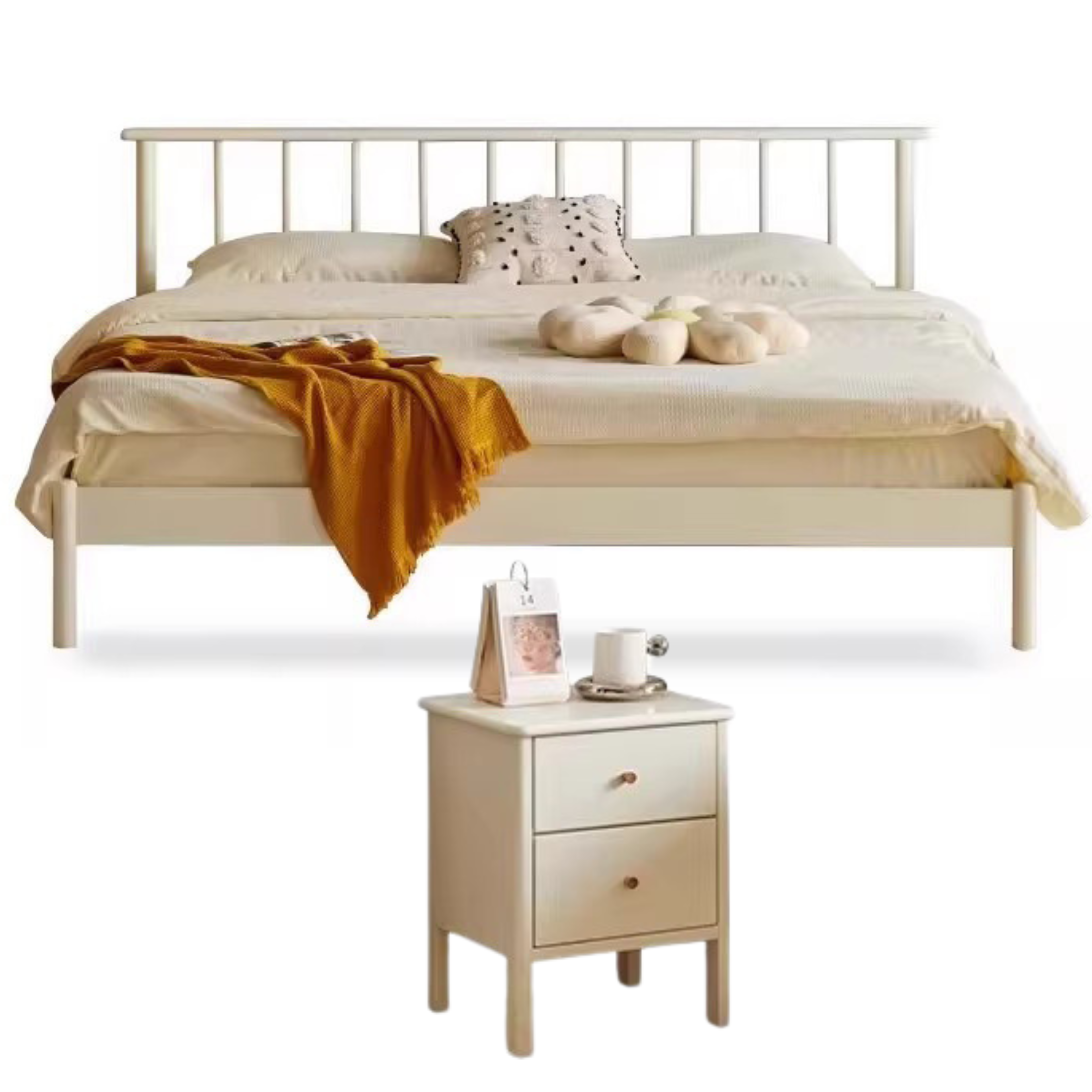 Pine Solid Wood Bed Nordic Light Luxury White Bed
