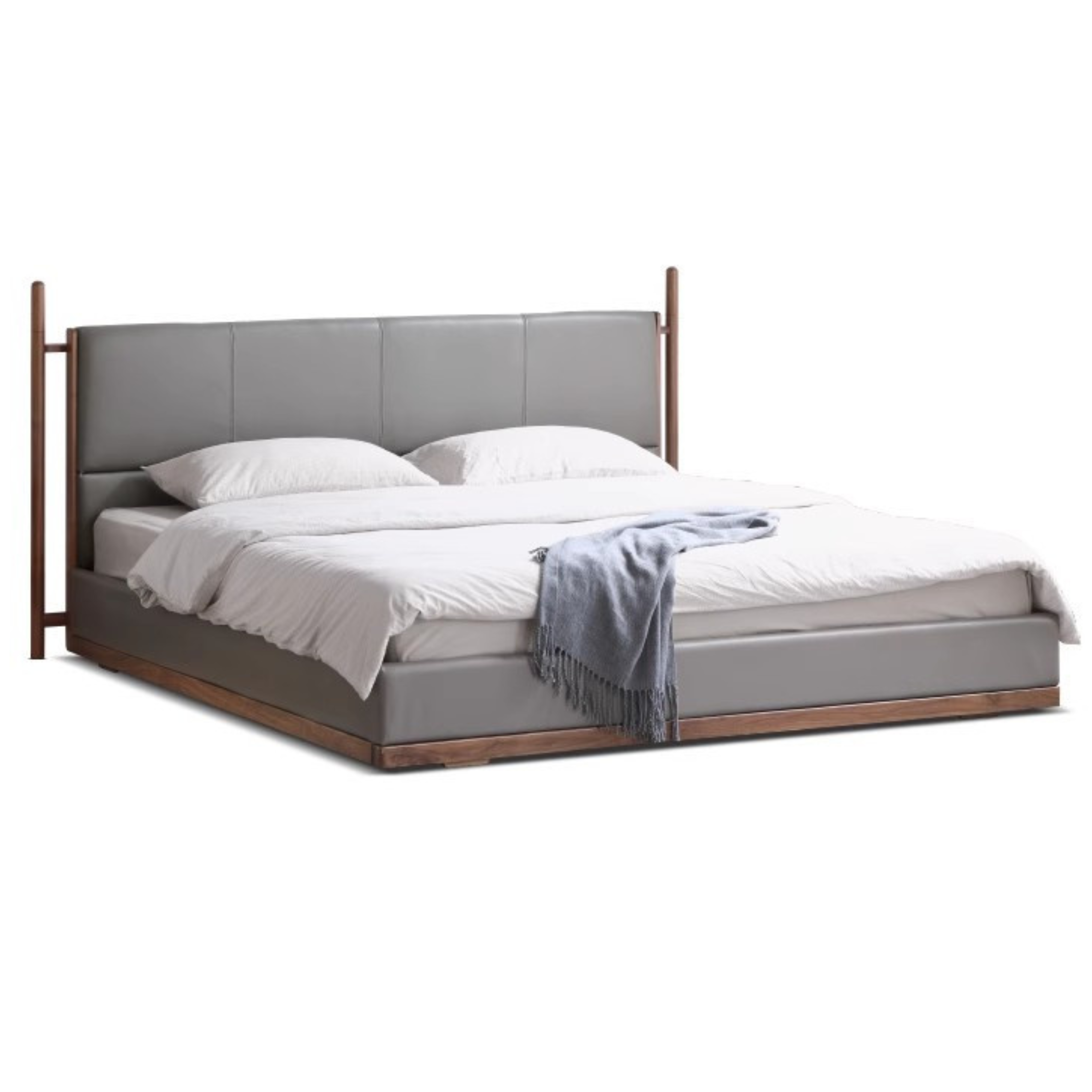 North American Black Walnut Bed Modern Light Luxury Top Layer Cowhide Soft Bed