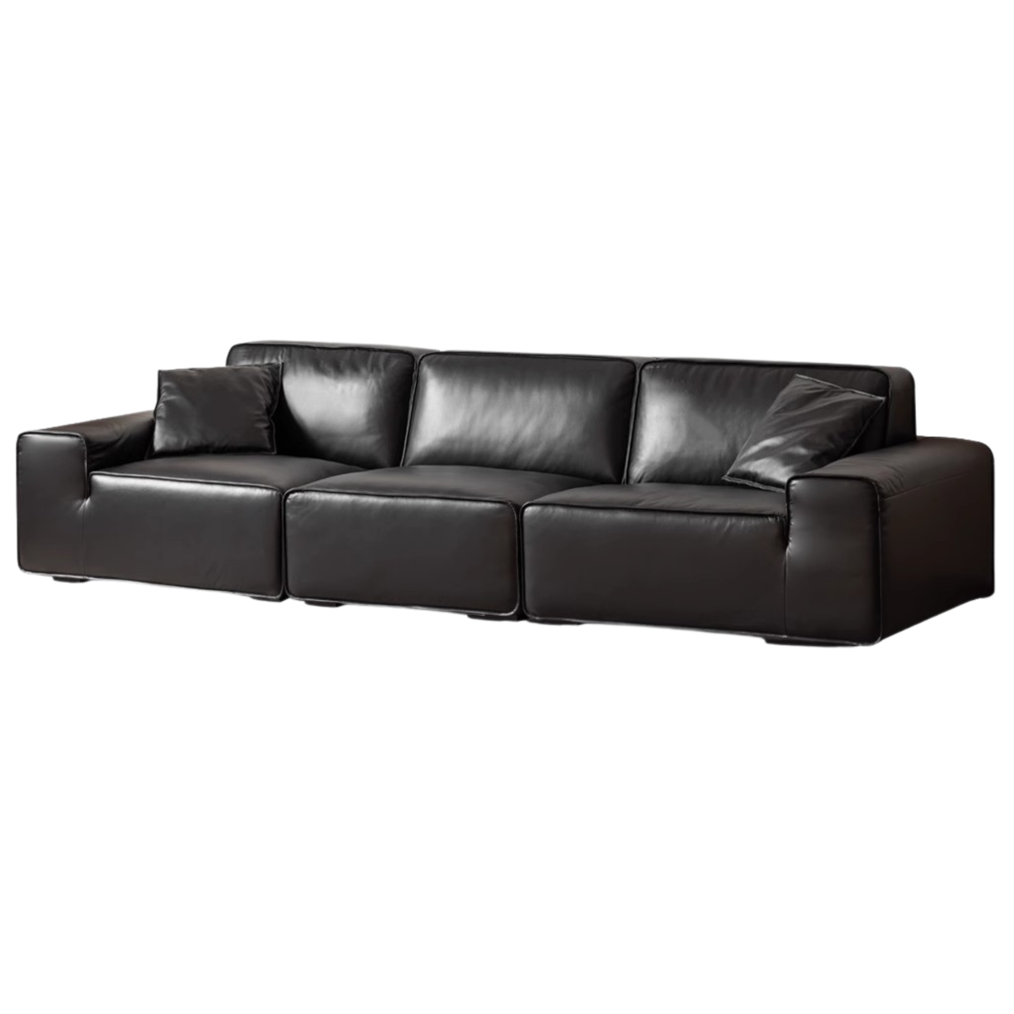 Top-grain Cowhide Leather Black Sofa.