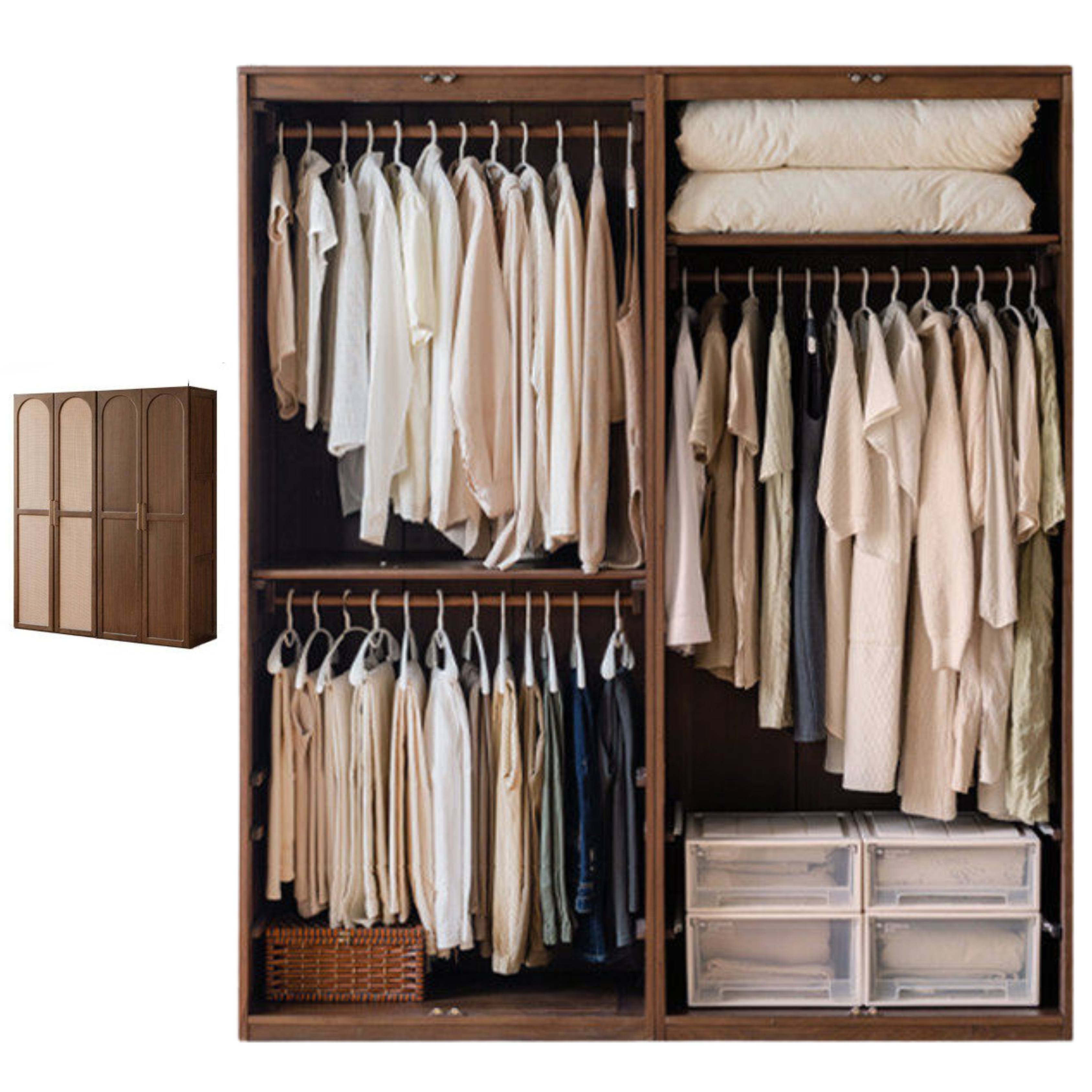 Black Walnut Solid Wood Wardrobe In Vintage Style