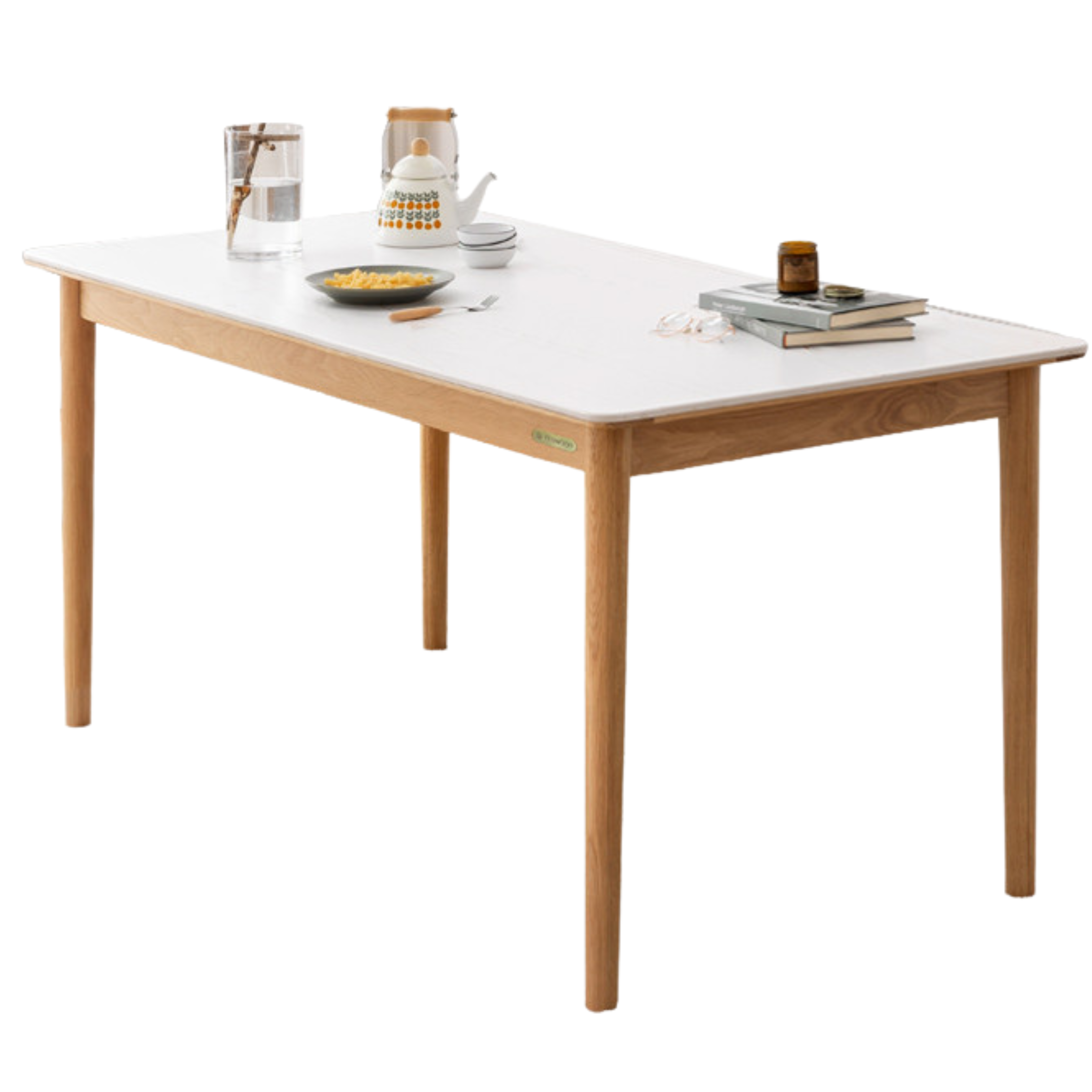 Oak, Beech Solid Wood Dining Table With Rock Slab Surface