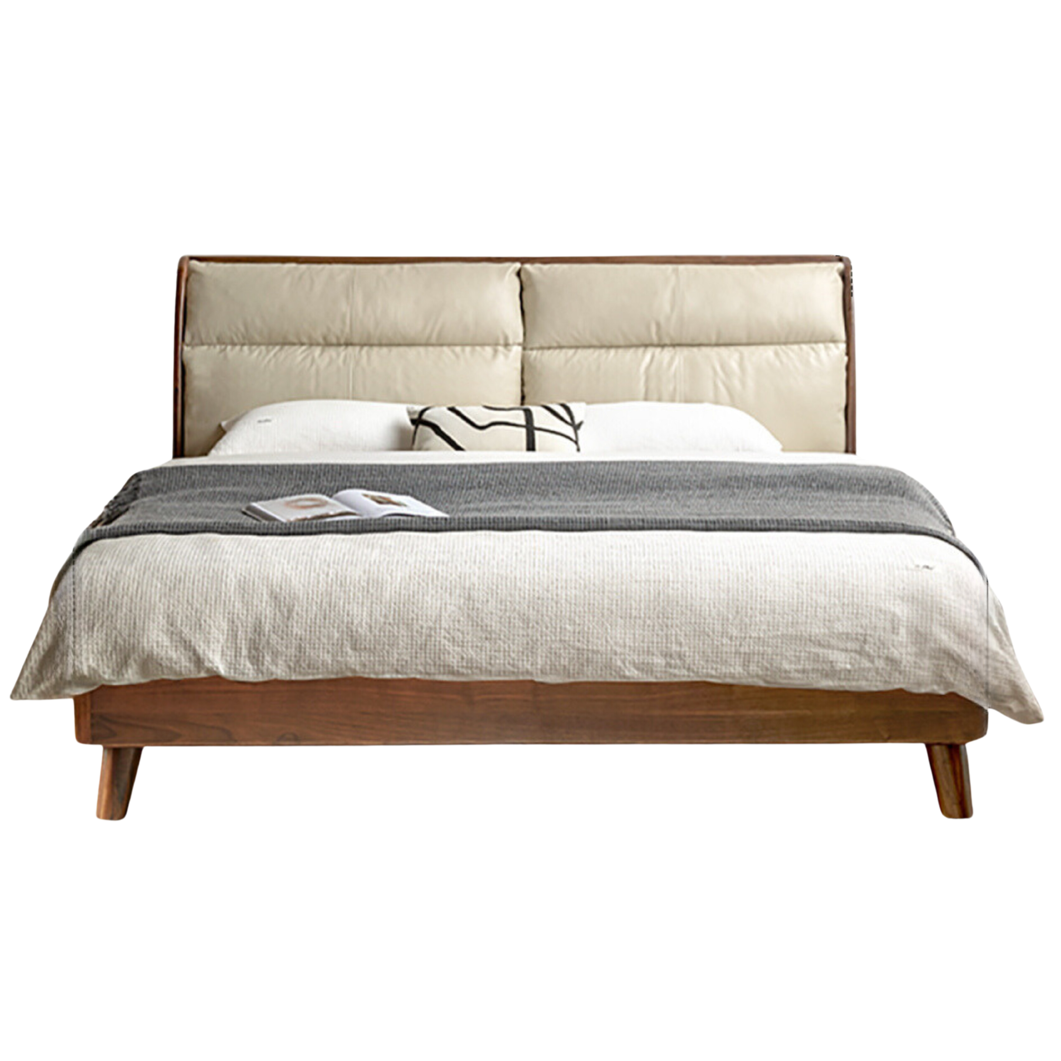 Black Walnut, Sandalwood Solid Wood Leather,Technology Cloth Bed