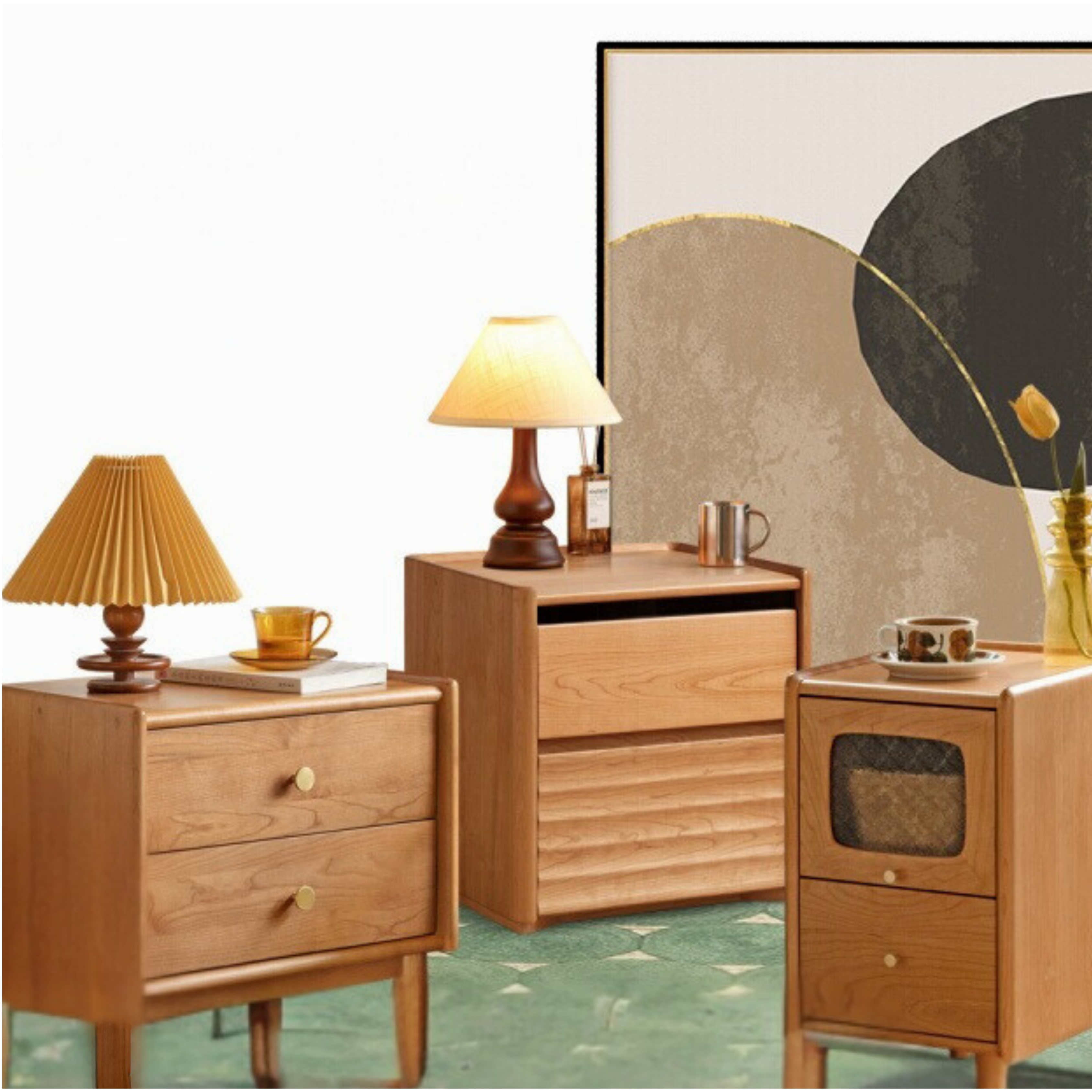 Cherry Solid Wood Nightstands bedside tables