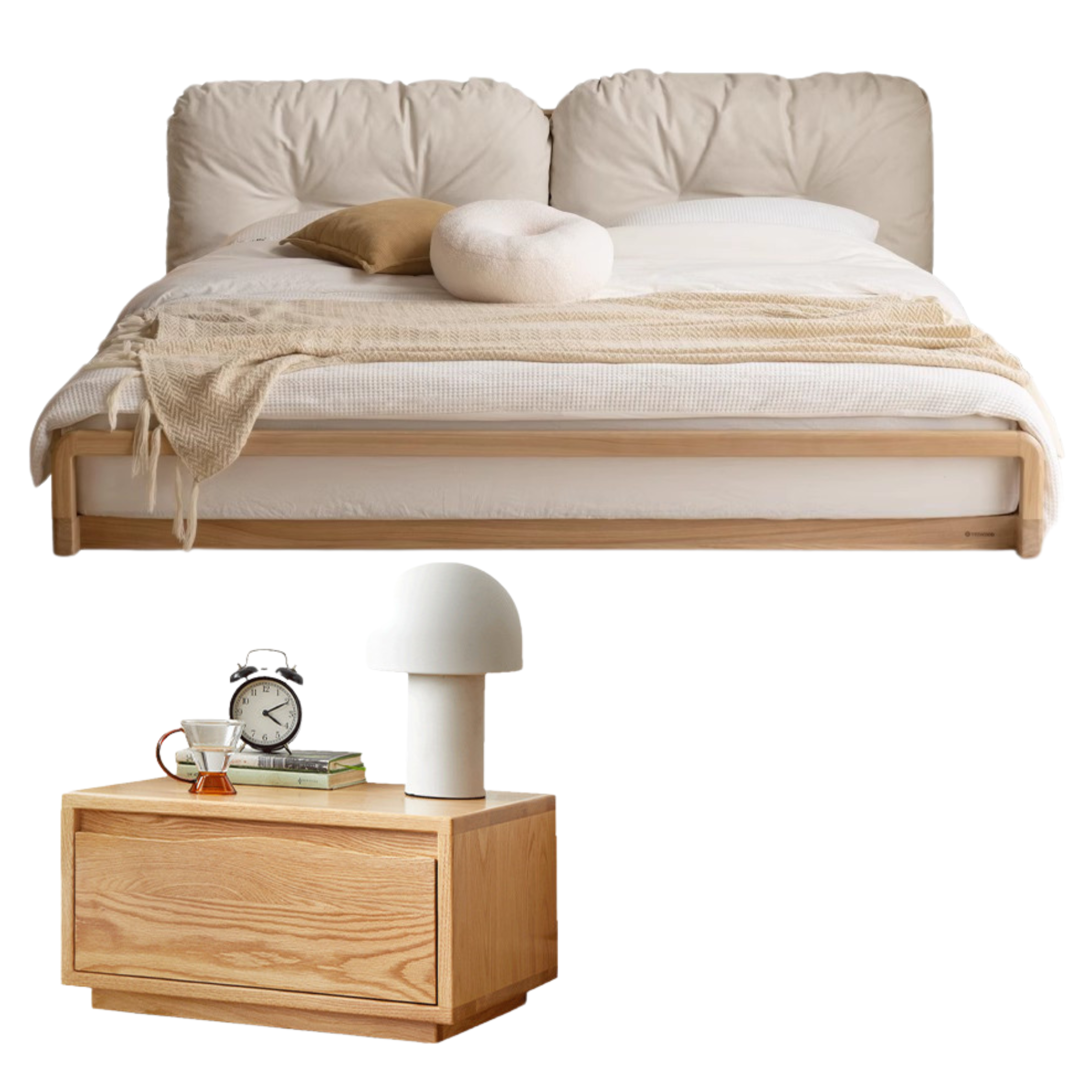 Ash Solid Wood Technology Cloth Floor Bed