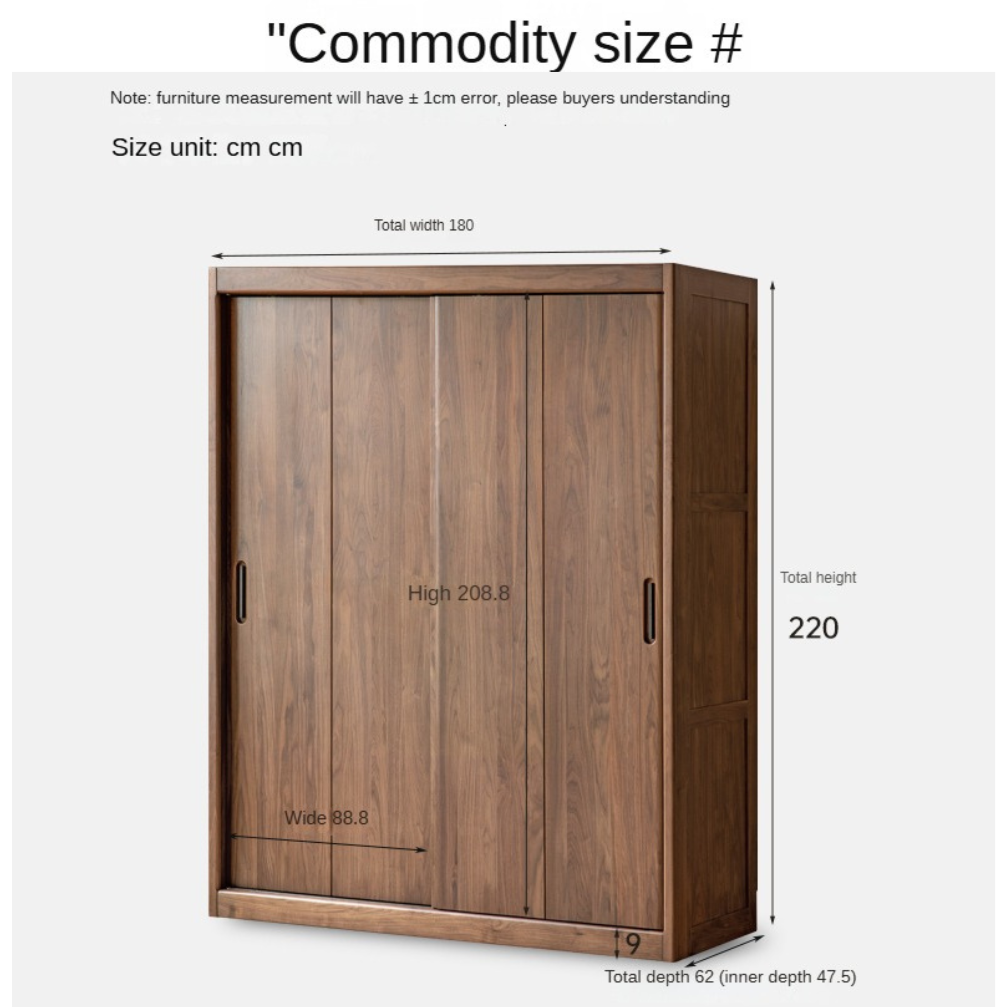 Black Walnut, Golden Sandalwood Solid Wood Wardrobe Sliding Door.