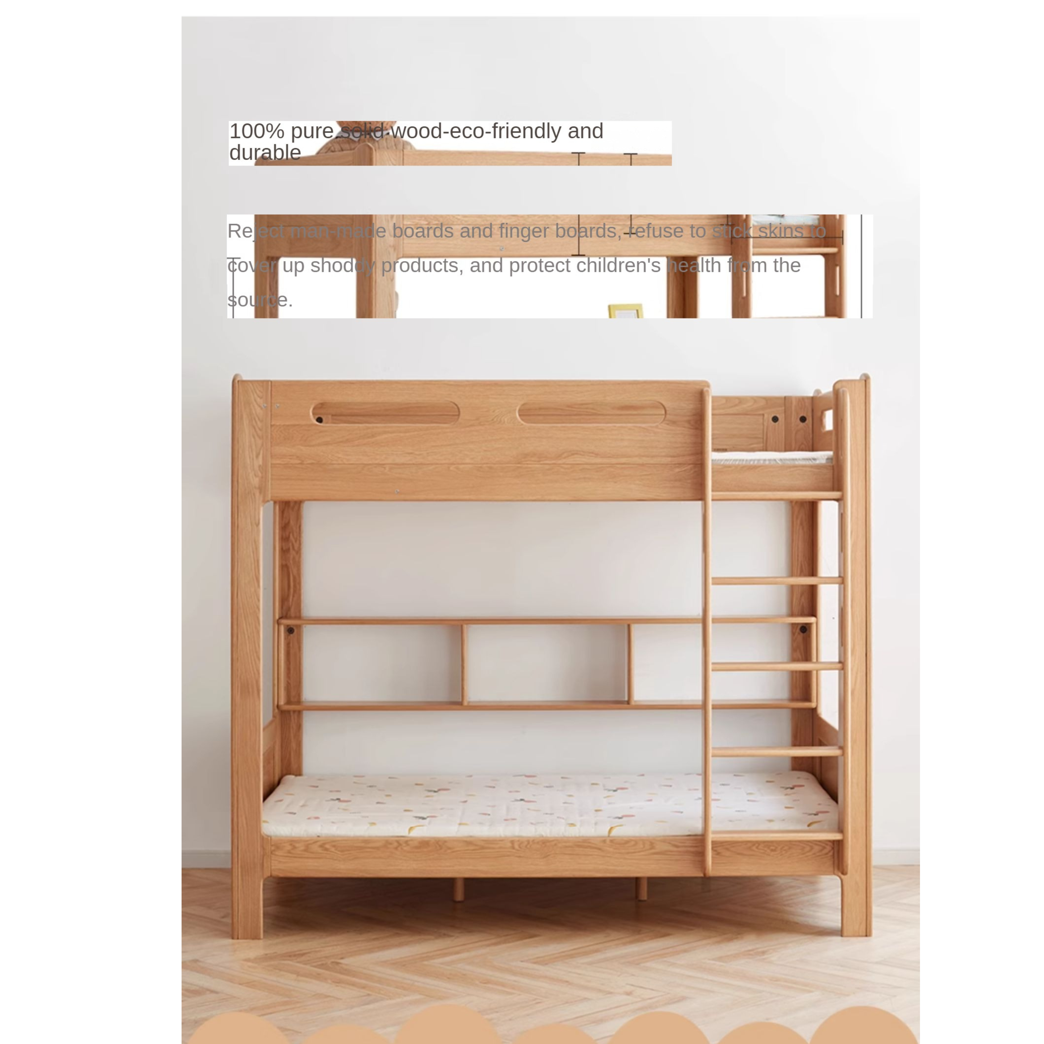 Beech, Rubberwood solid wood Bunk Bed.