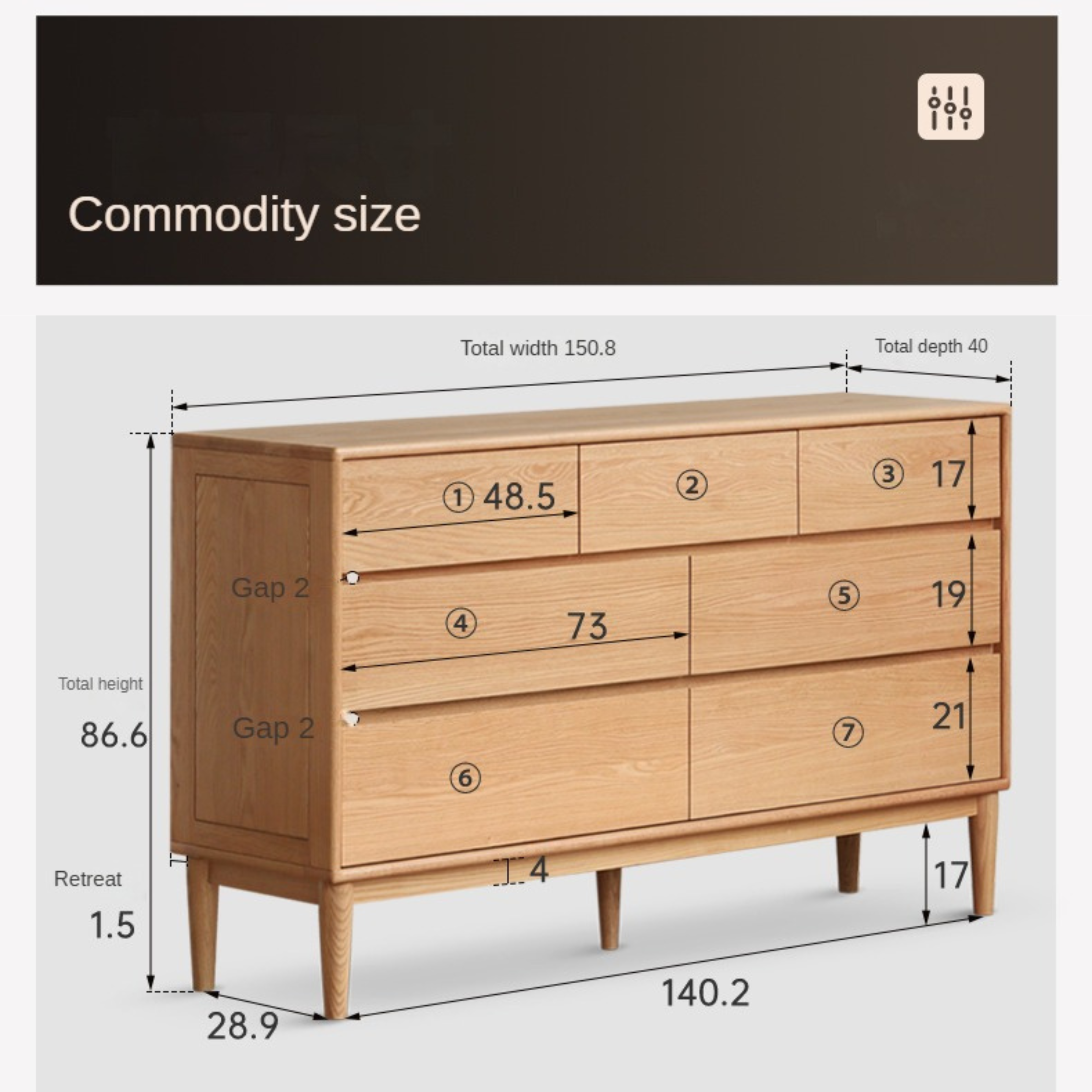 Oak Solid Wood Small Chest of Drawers