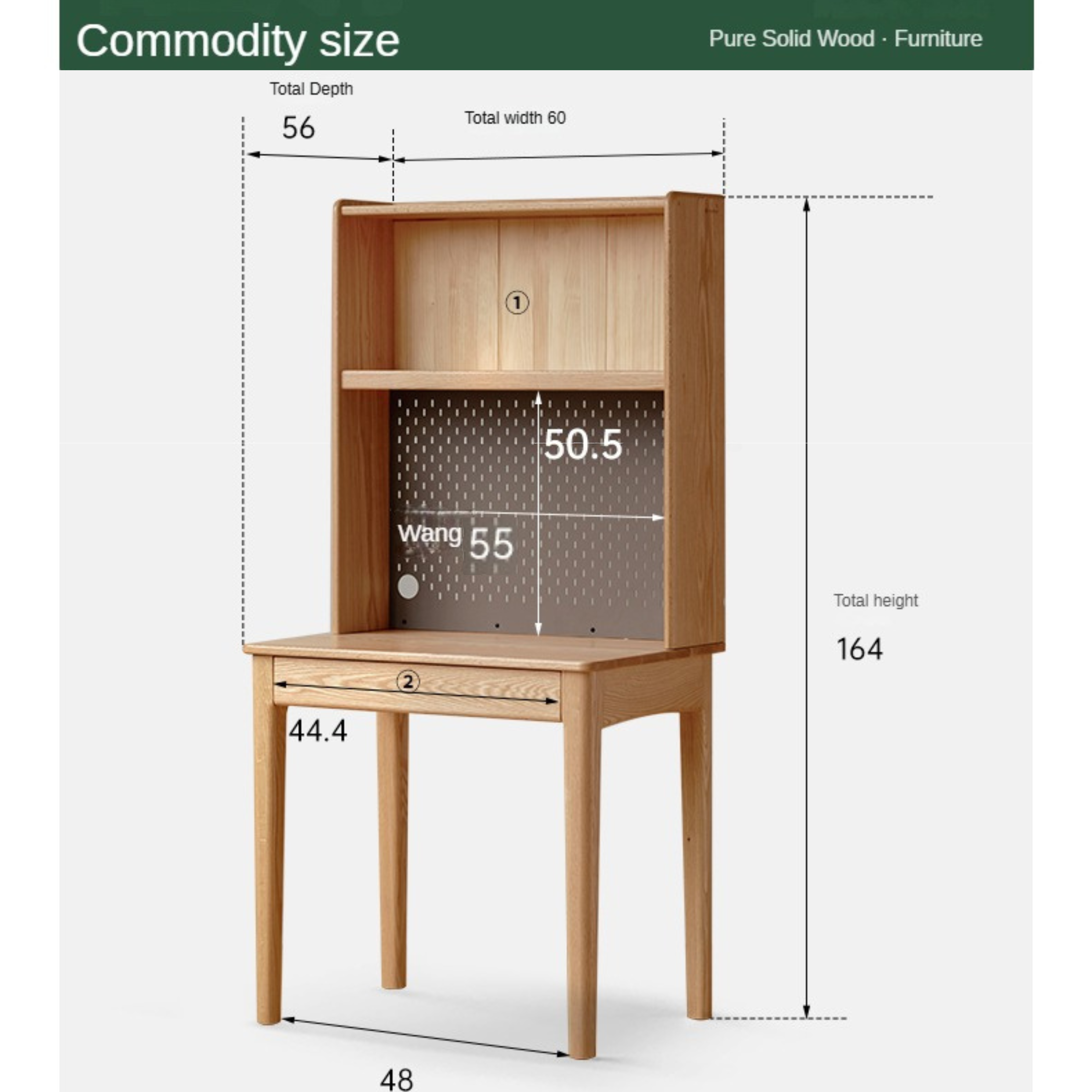 Oak, Ash Solid Wood Modern Desk Bookshelf Integrated