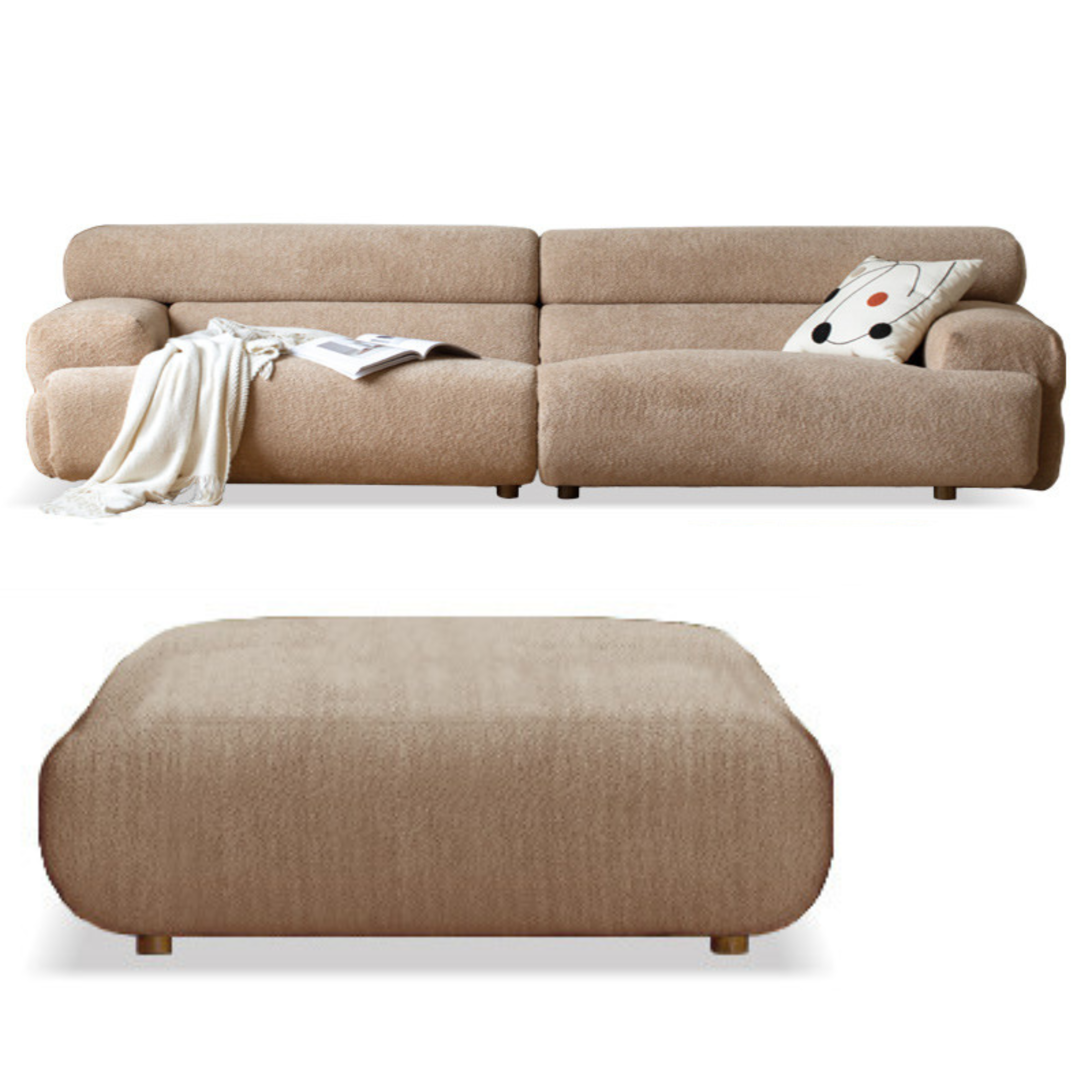 Velvet Three-seat Modular Fabric Sofa.