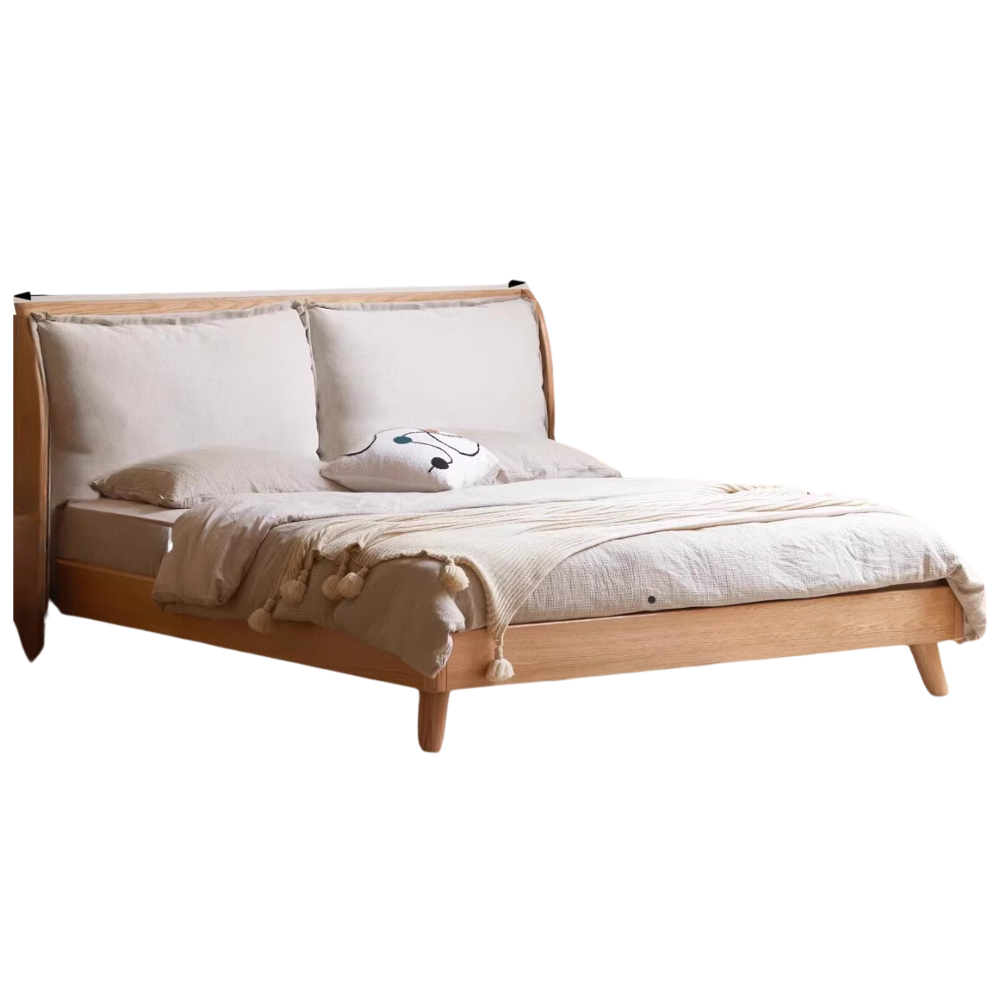 Oak Solid Wood Top Grain Leather, Technical Cloth ,Fabric Bed
